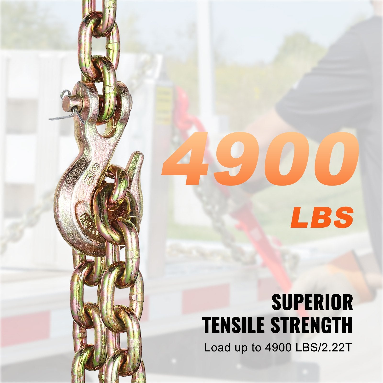 G80 Binder Chain 8mmx316cm 2Pack 2.22T Clevis Grab Hooks Heavy Duty Tow Chain