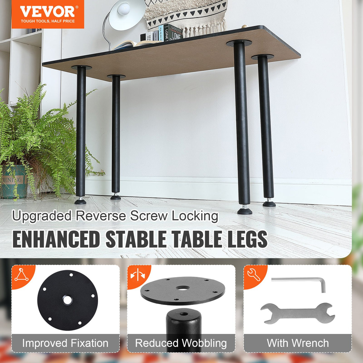 711.2mm Adjustable Steel Desk Legs Set of 4 Heavy Duty 544.3kg Capacity Black