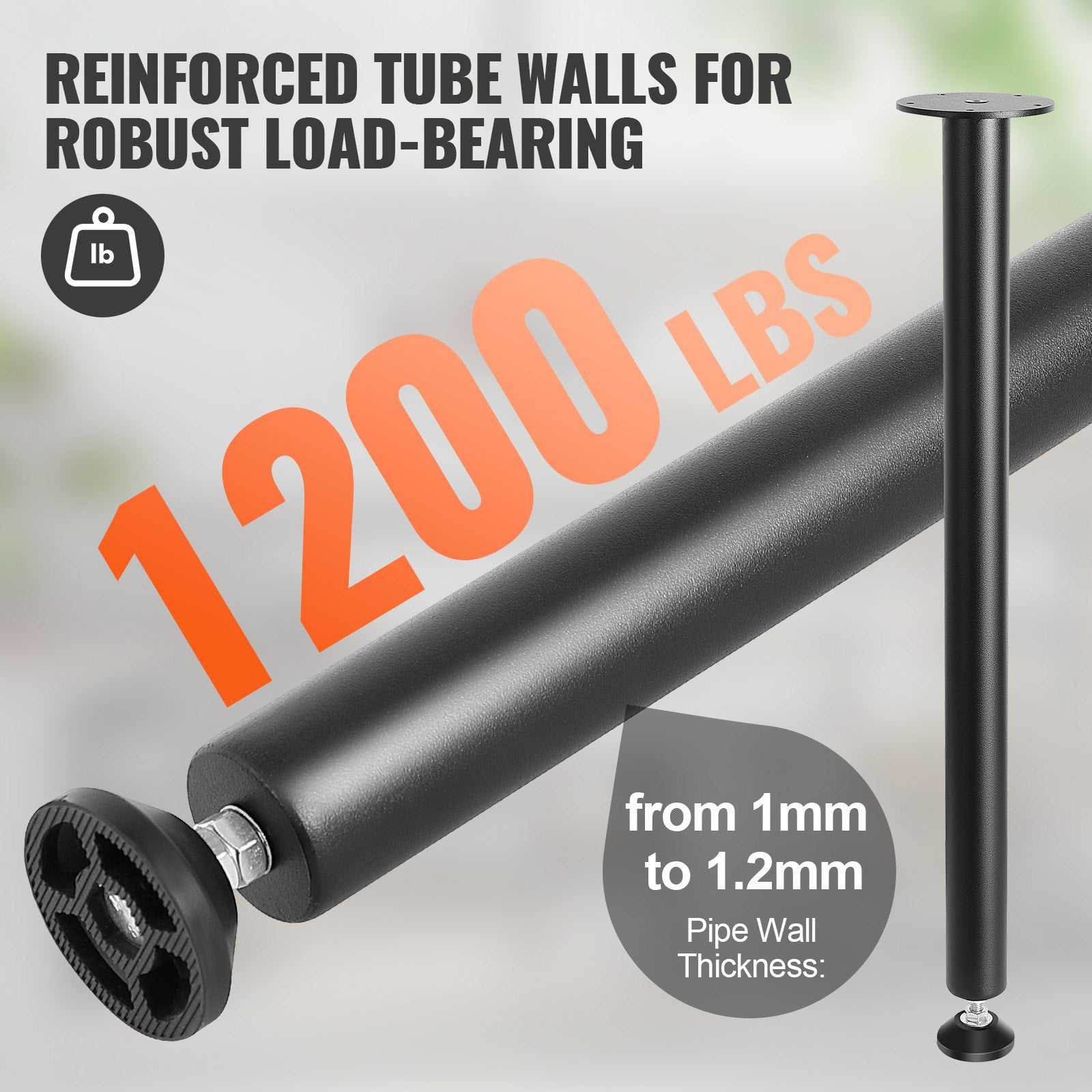 711.2mm Adjustable Steel Desk Legs Set of 4 Heavy Duty 544.3kg Capacity Black