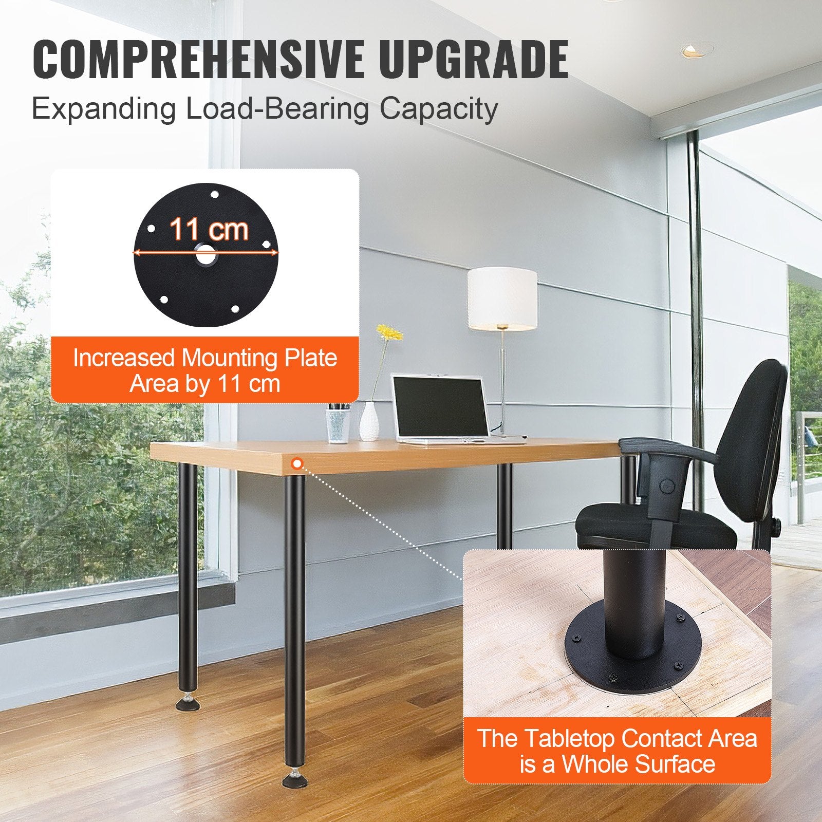 711.2mm Adjustable Steel Desk Legs Set of 4 Heavy Duty 544.3kg Capacity Black