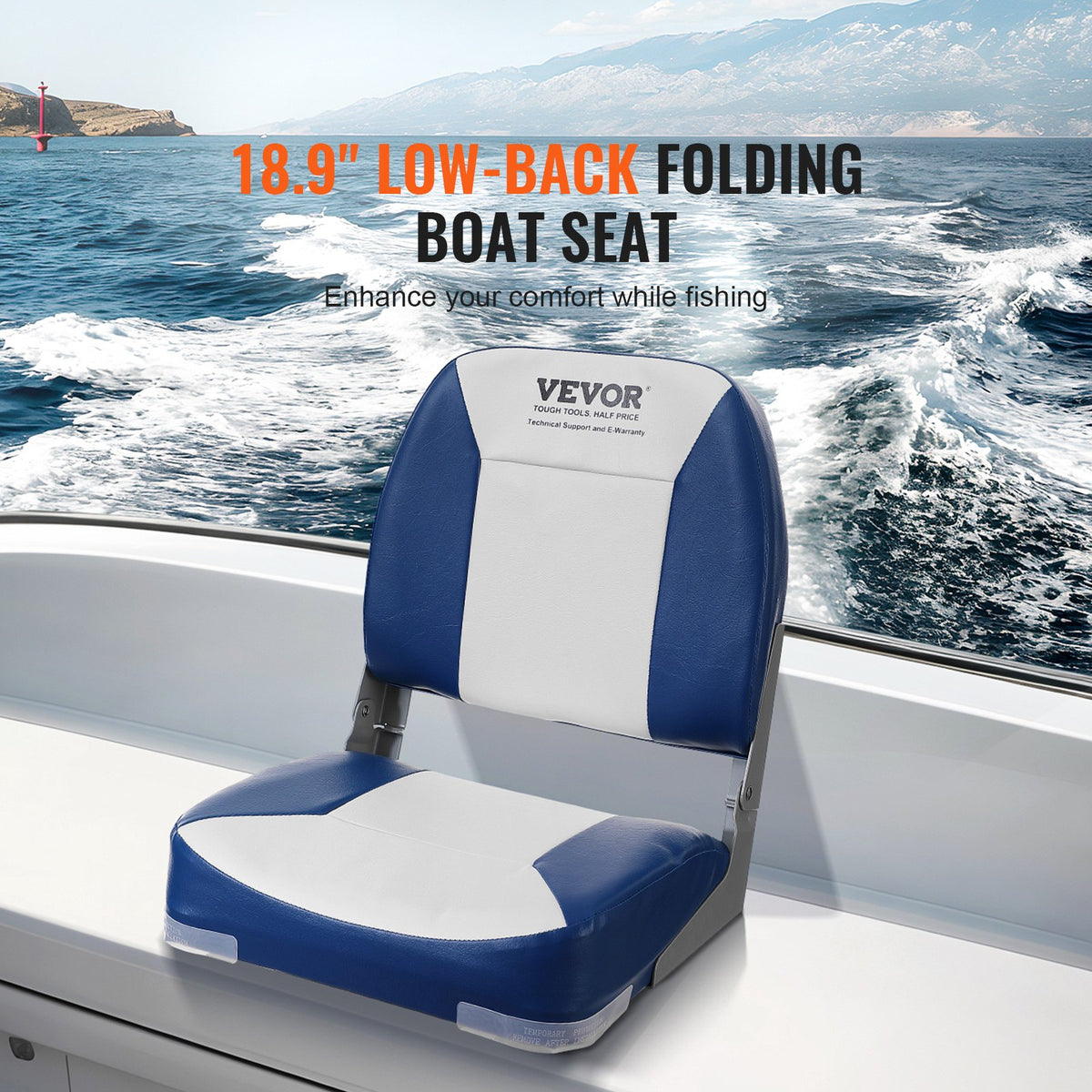 Boat Seat Low Back, Fold-Down Fishing Chair with Sponge Padding, 2-Pack