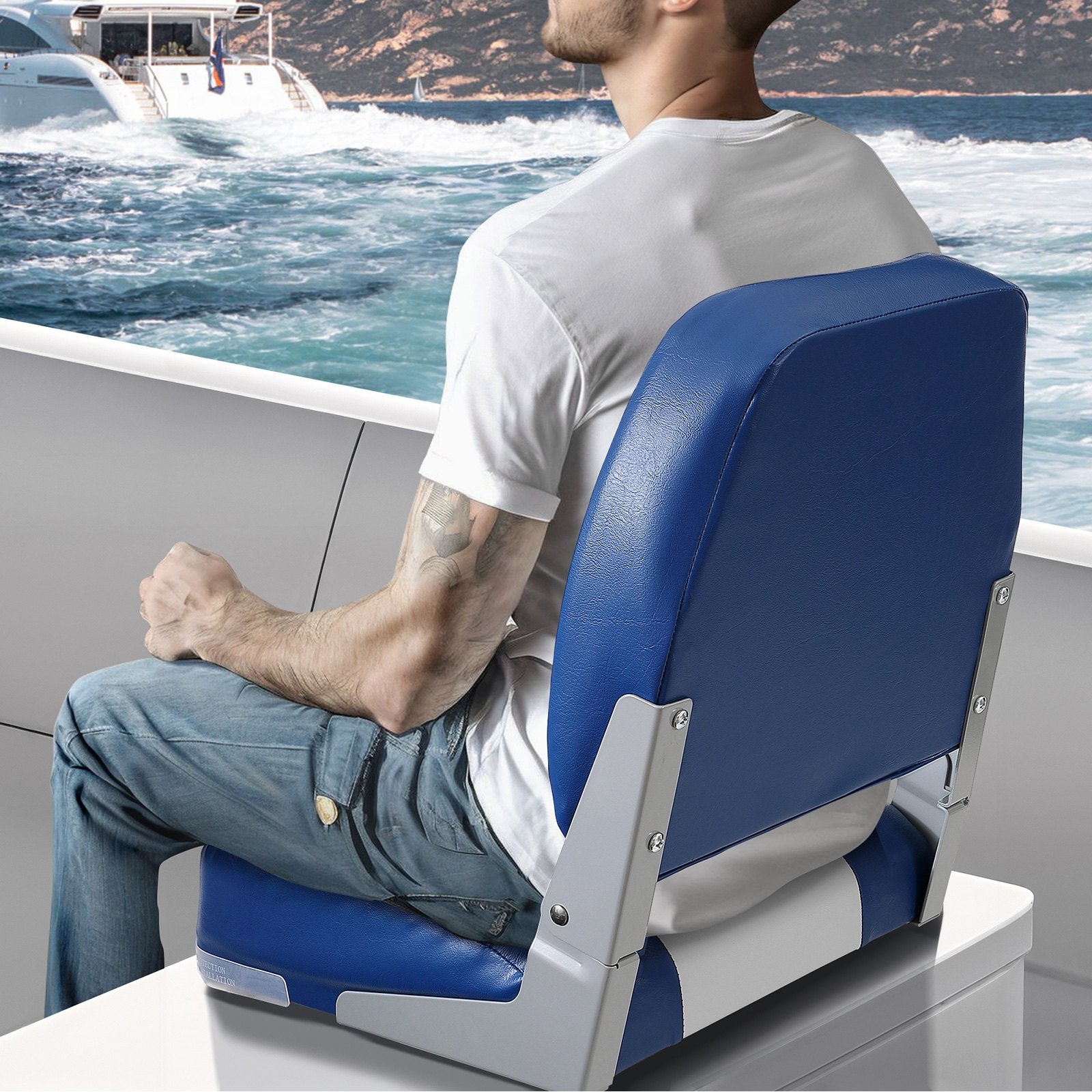 Boat Seat Low Back, Fold-Down Fishing Chair with Sponge Padding, 2-Pack