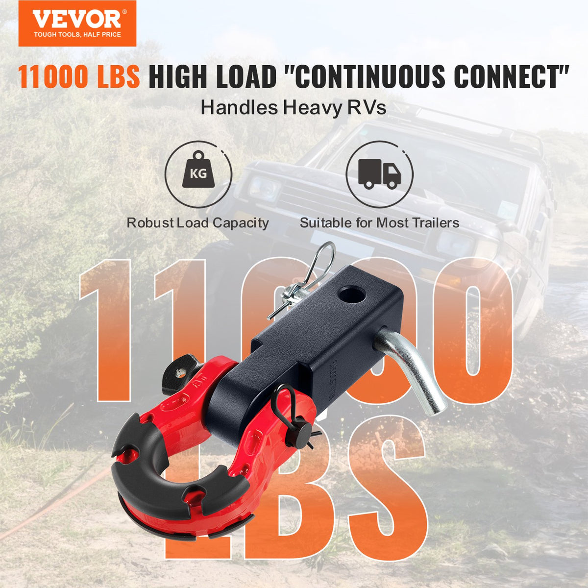50mm Shackle Hitch Receiver 29.9 Tons Heavy Duty D-Ring Tow for Trucks Jeep