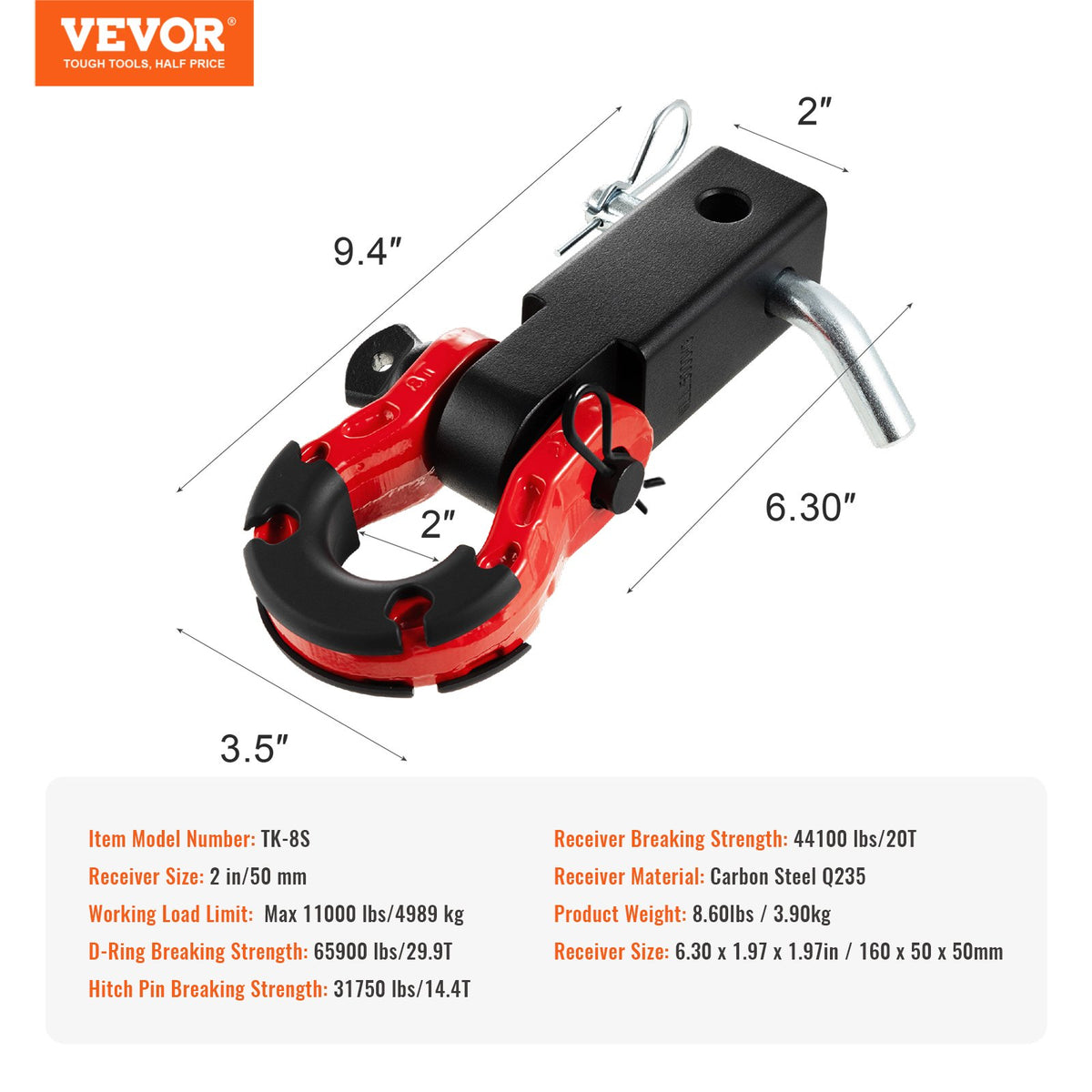 50mm Shackle Hitch Receiver 29.9 Tons Heavy Duty D-Ring Tow for Trucks Jeep
