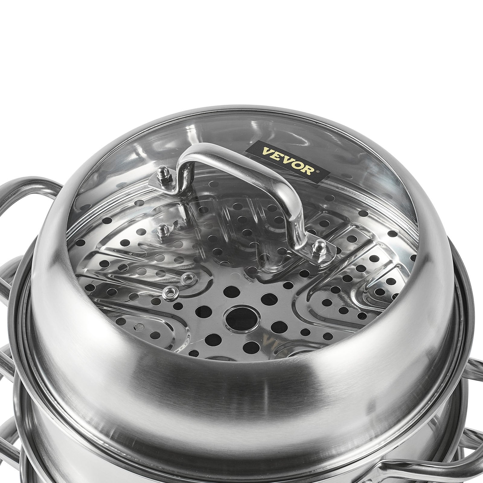Steamer Pot 11.8"/30cm 5-Tier 10QT Stock Pot 3 Steamers 2 Trays Stainless