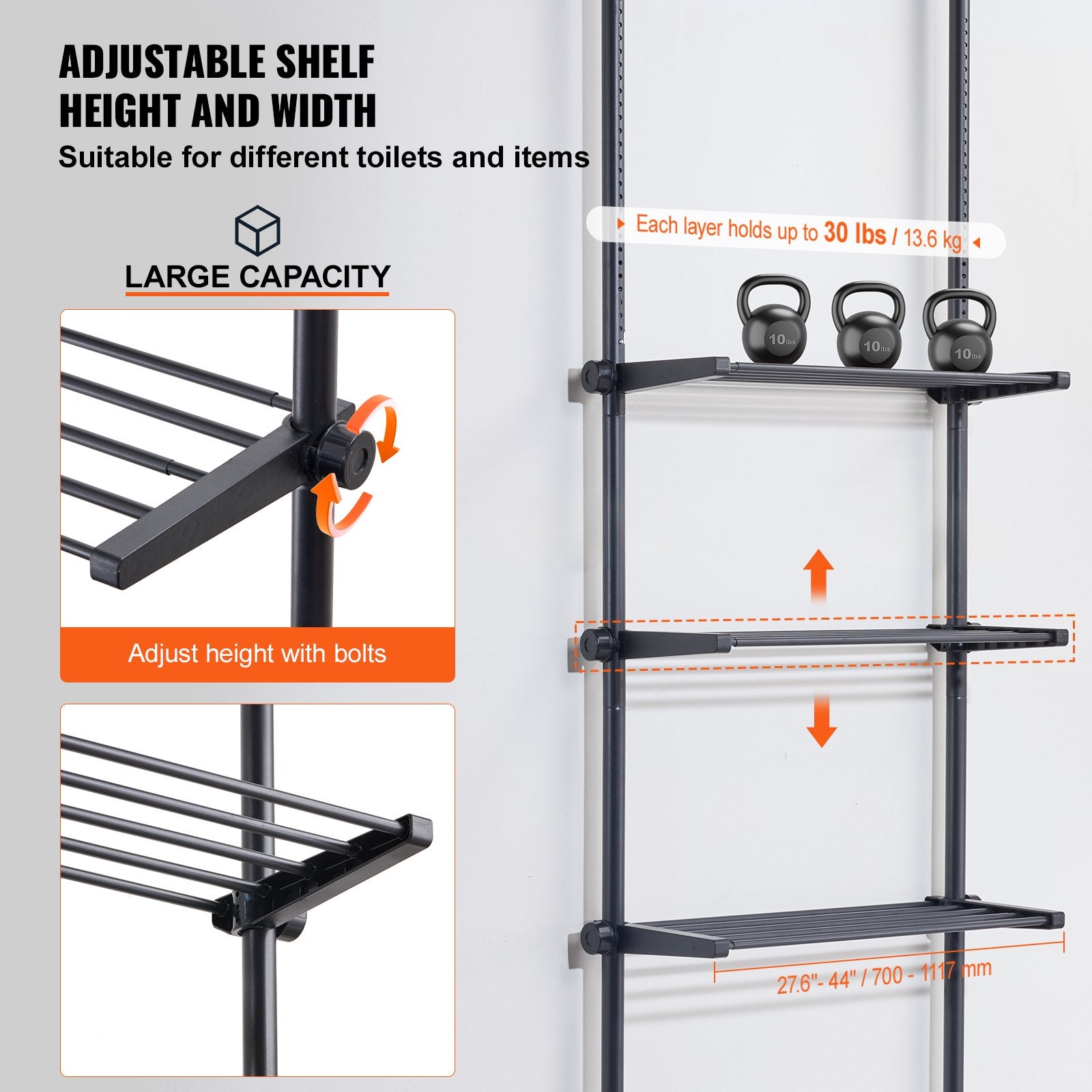Over the Toilet Storage 4-Tier Adjustable 53-132in Steel Bathroom Organizer