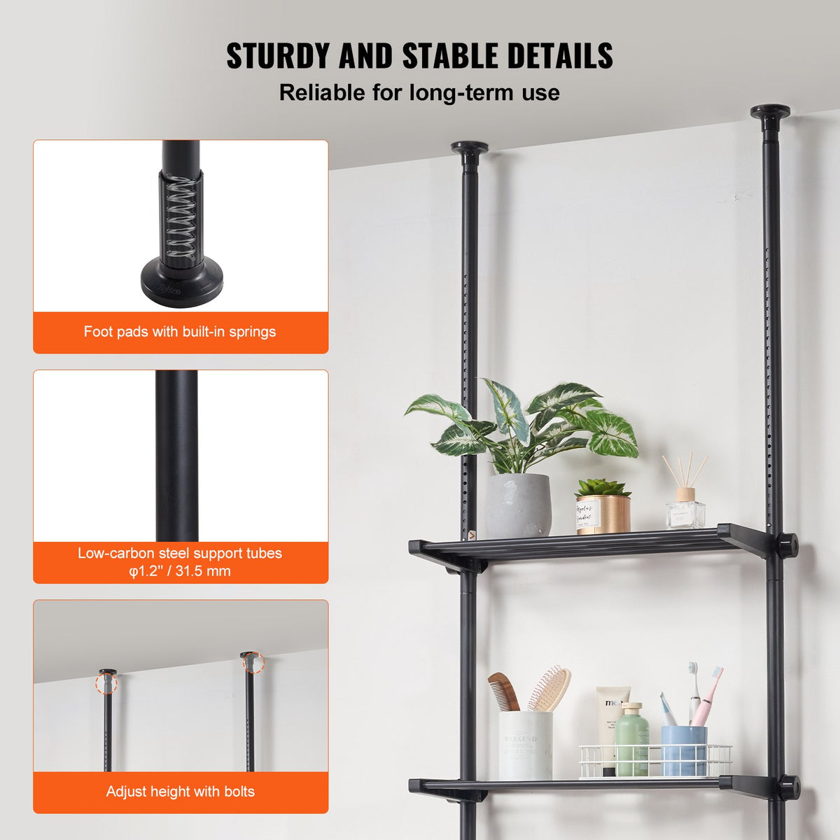 Over the Toilet Storage 4-Tier Adjustable 53-132in Steel Bathroom Organizer