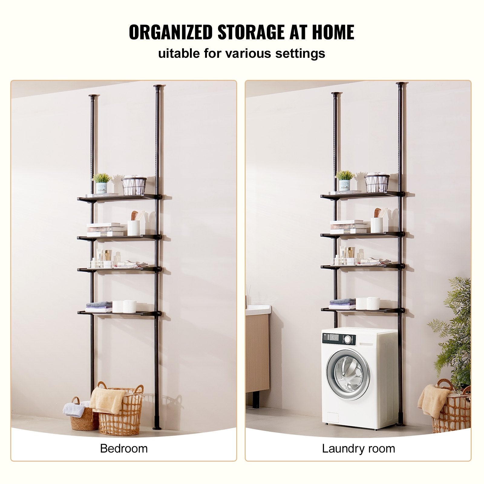 Over the Toilet Storage 4-Tier Adjustable 53-132in Steel Bathroom Organizer