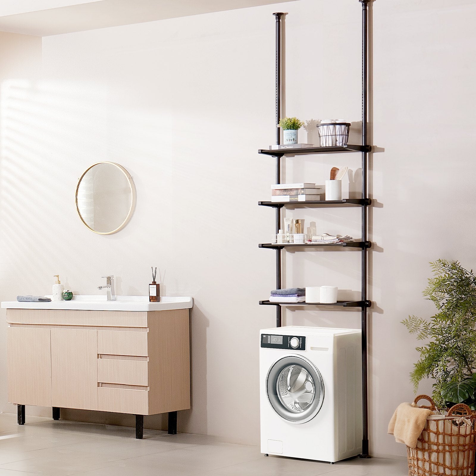 Over the Toilet Storage 4-Tier Adjustable 53-132in Steel Bathroom Organizer