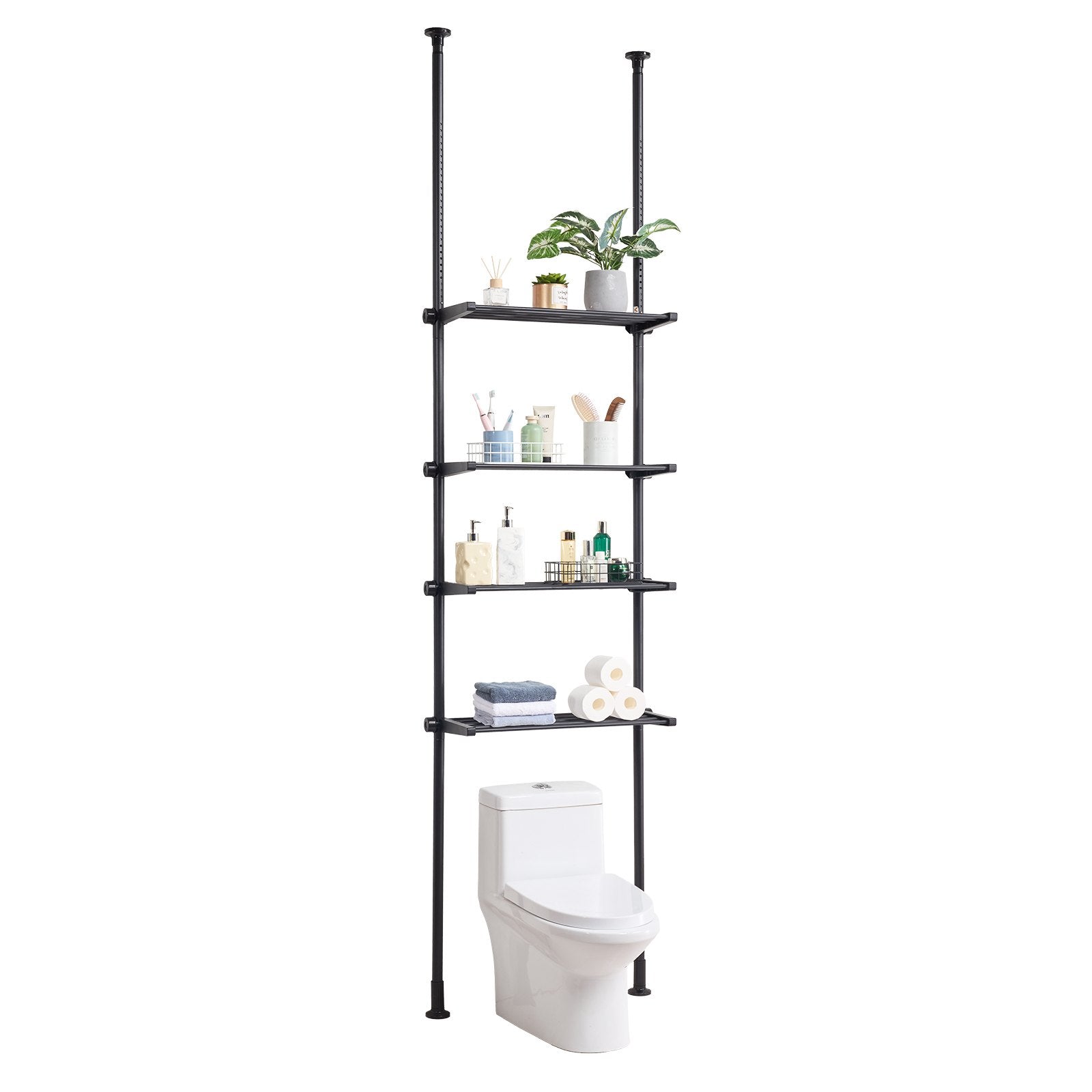 Over the Toilet Storage 4-Tier Adjustable 53-132in Steel Bathroom Organizer