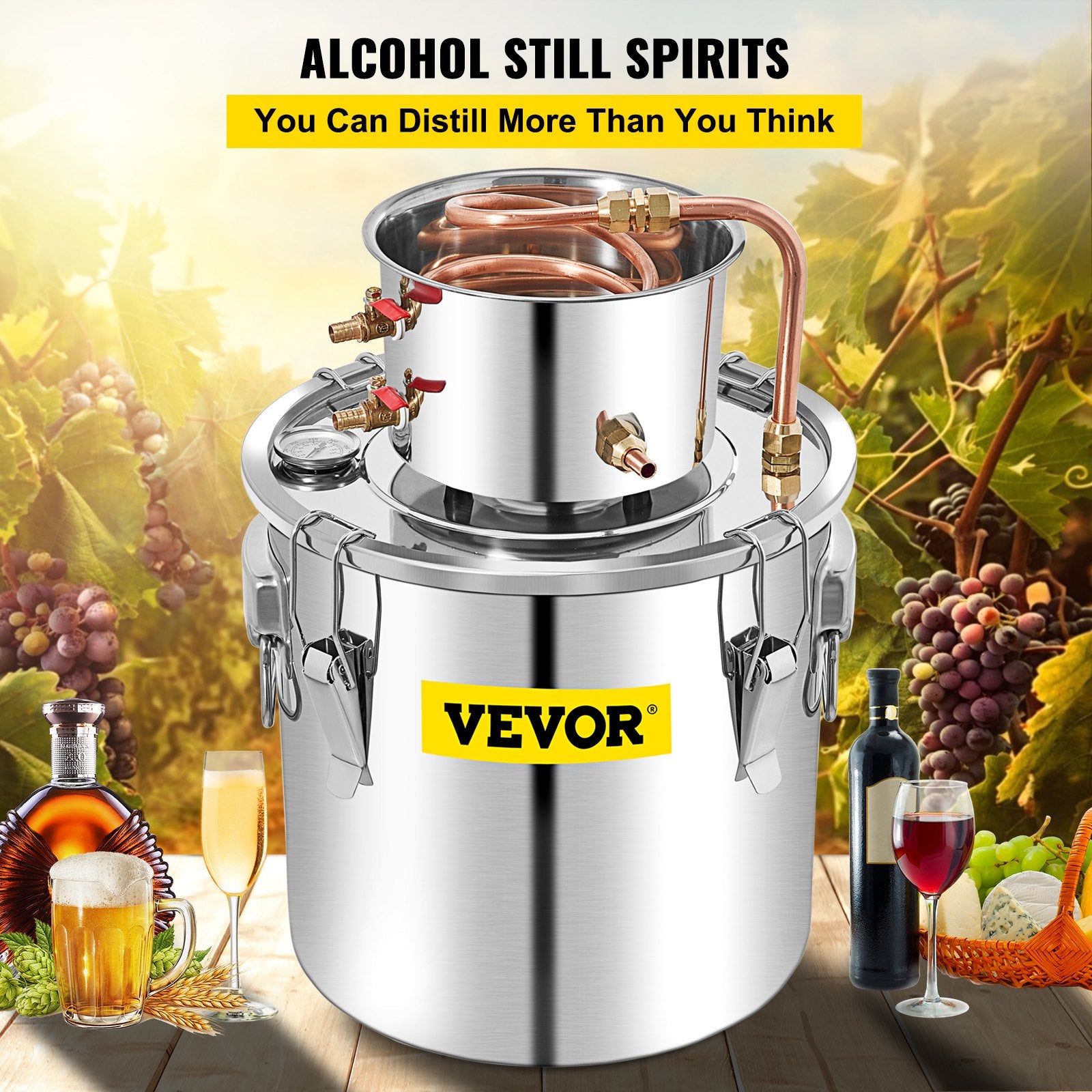 Alcohol Still 50L Copper Tube Distiller with Circulating Pump and Thermometer