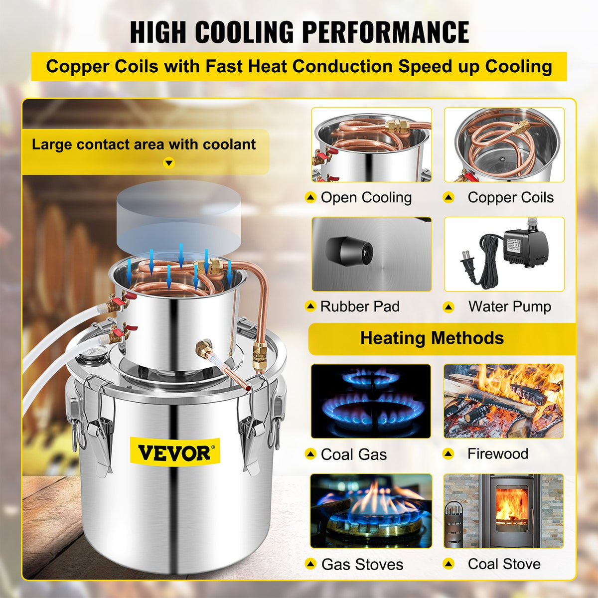 Alcohol Still 50L Copper Tube Distiller with Circulating Pump and Thermometer