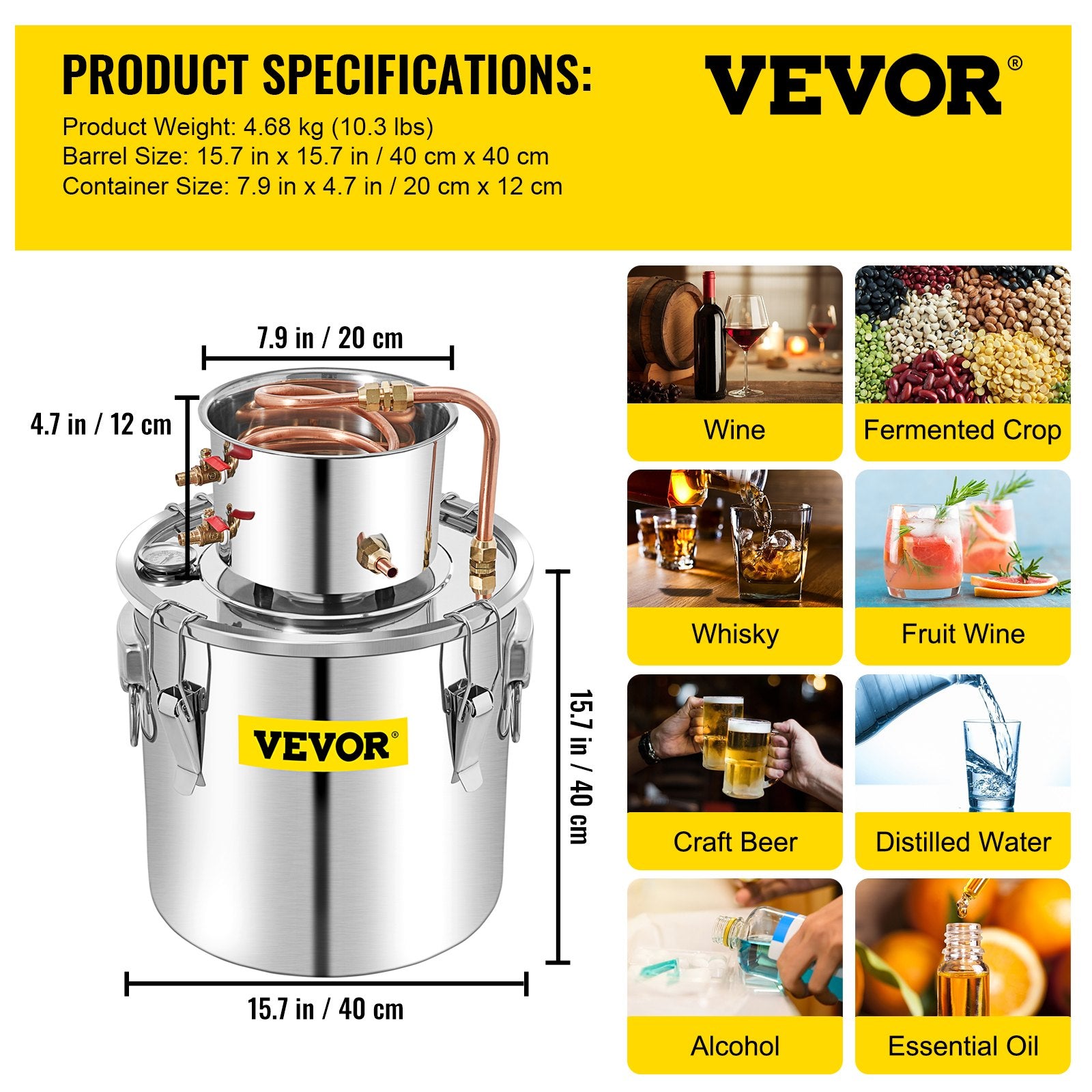 Alcohol Still 50L Copper Tube Distiller with Circulating Pump and Thermometer
