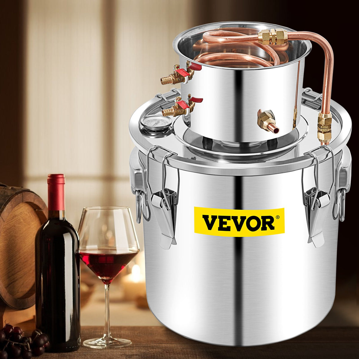 Alcohol Still 50L Copper Tube Distiller with Circulating Pump and Thermometer