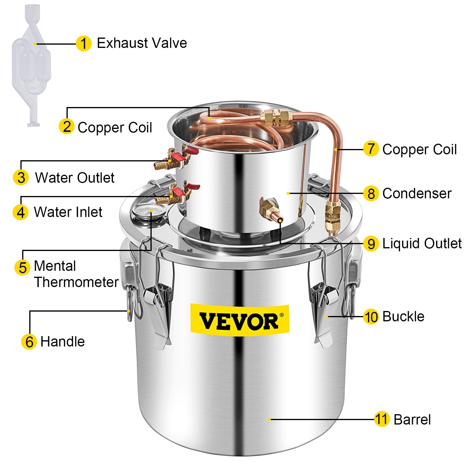 Alcohol Still 50L Copper Tube Distiller with Circulating Pump and Thermometer