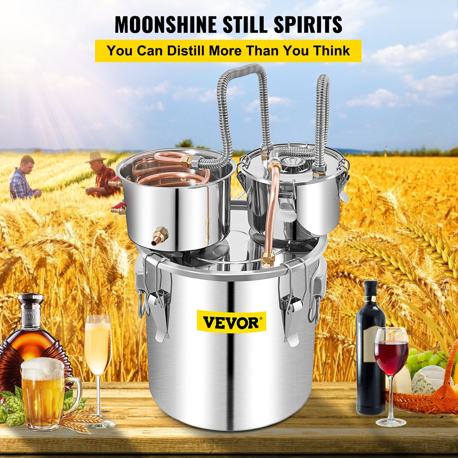 Moonshine Still 50L Stainless Steel Distiller Copper Tube Built-in Thermometer