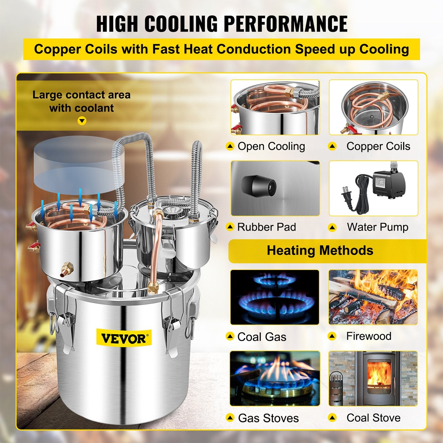 Moonshine Still 50L Stainless Steel Distiller Copper Tube Built-in Thermometer