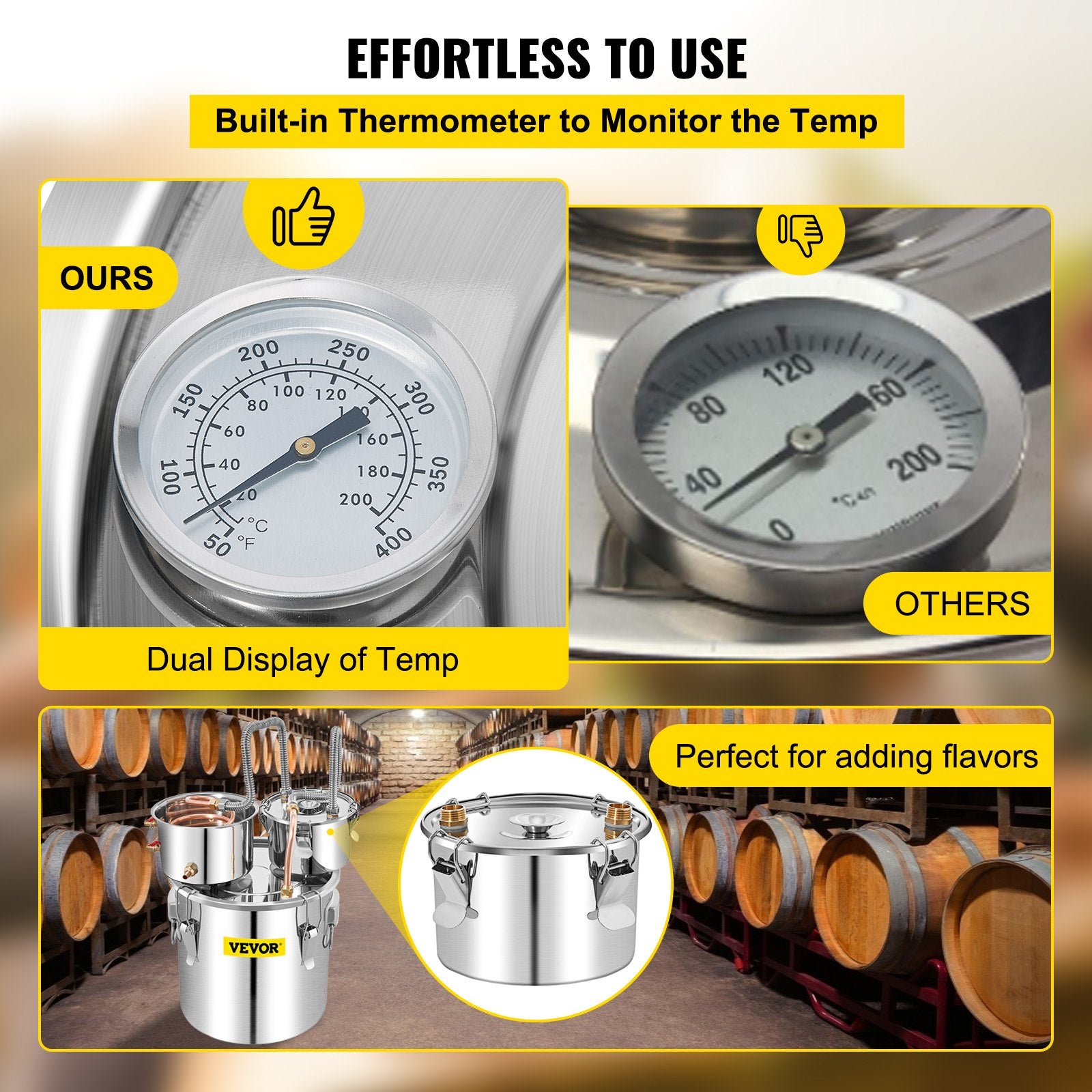 Moonshine Still 50L Stainless Steel Distiller Copper Tube Built-in Thermometer