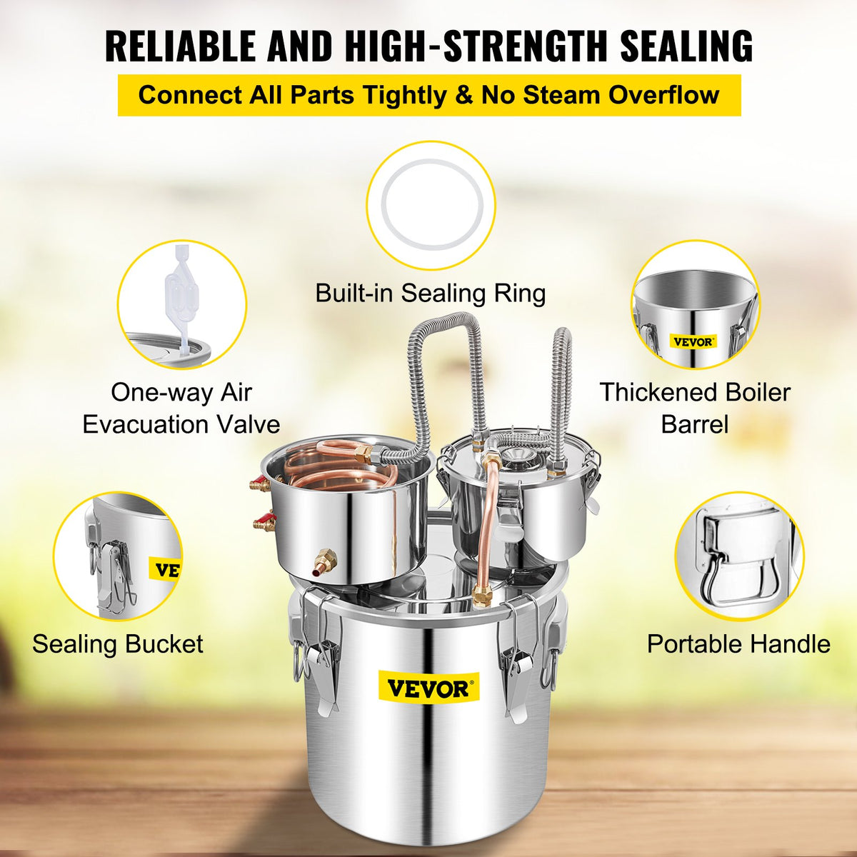 Moonshine Still 50L Stainless Steel Distiller Copper Tube Built-in Thermometer