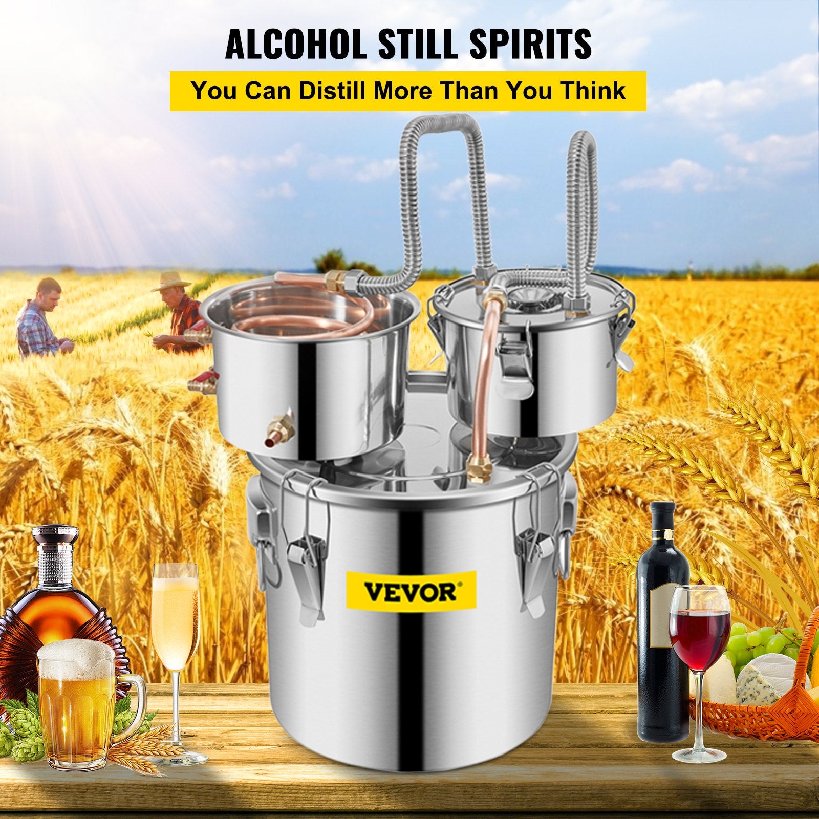 30L 8Gal Alcohol Distiller Copper Still Water Spirit Boiler for Home Brewing