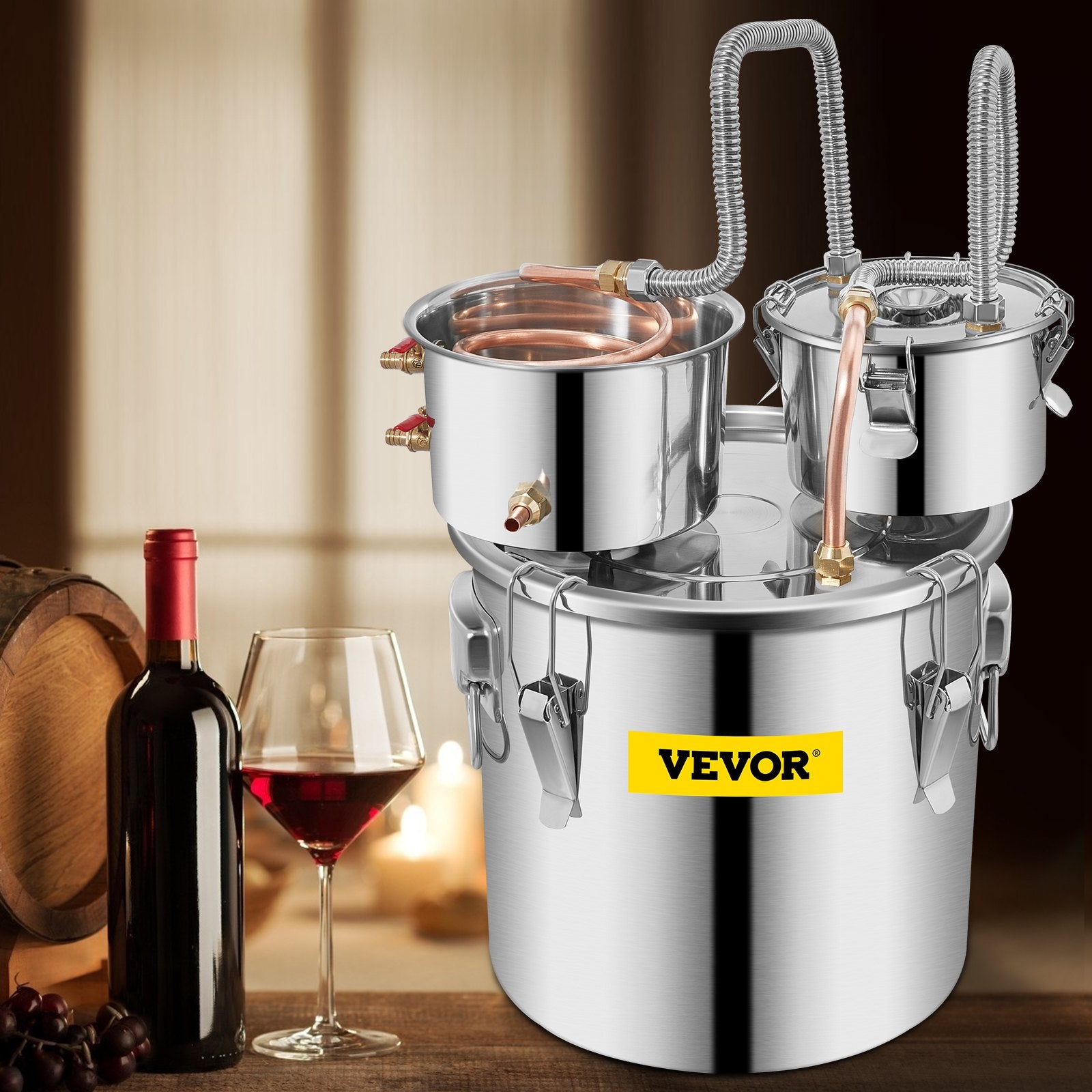 30L 8Gal Alcohol Distiller Copper Still Water Spirit Boiler for Home Brewing
