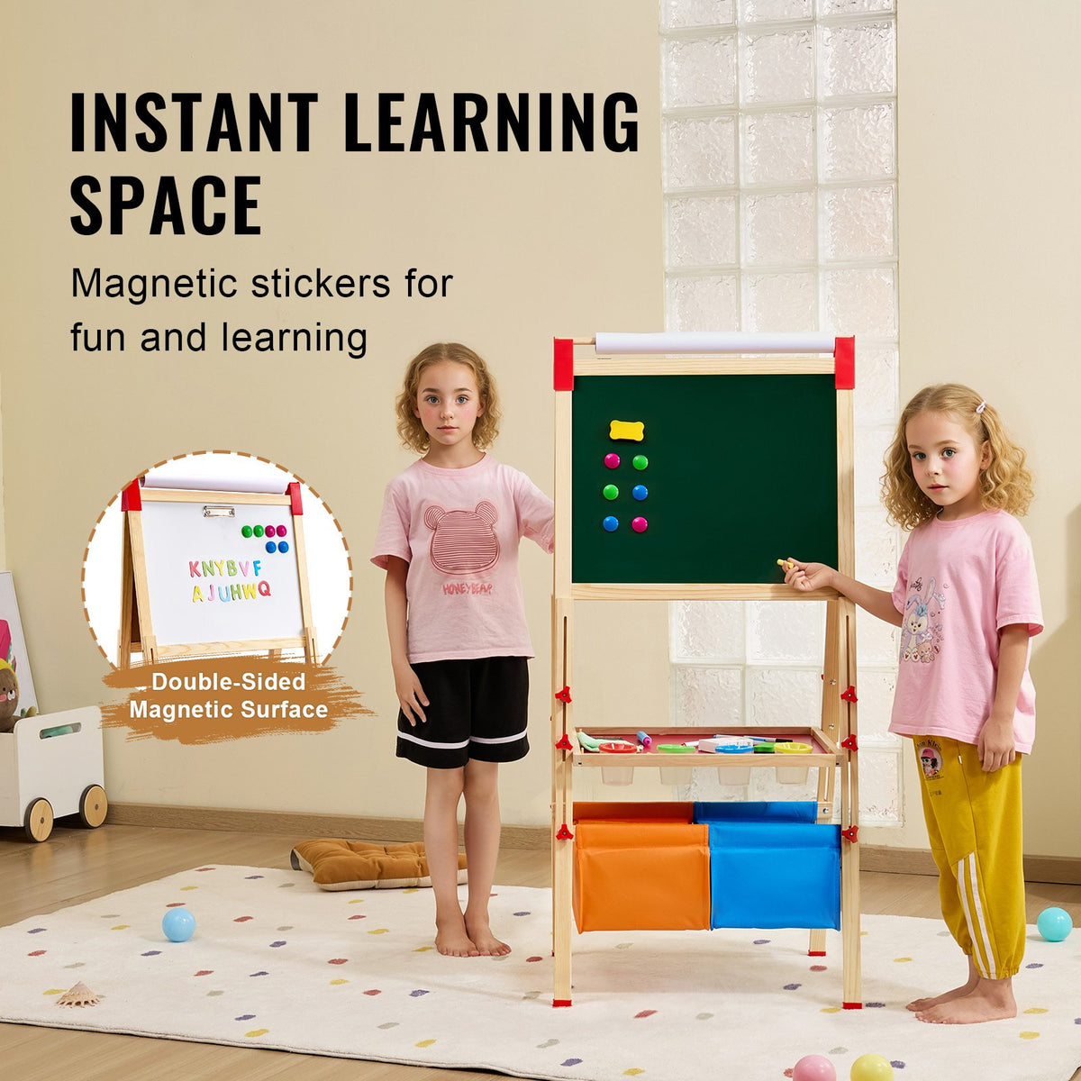 Art Easel for Kid 3in1 Wooden Double-Sided Adjustable Drawing Board with Storage