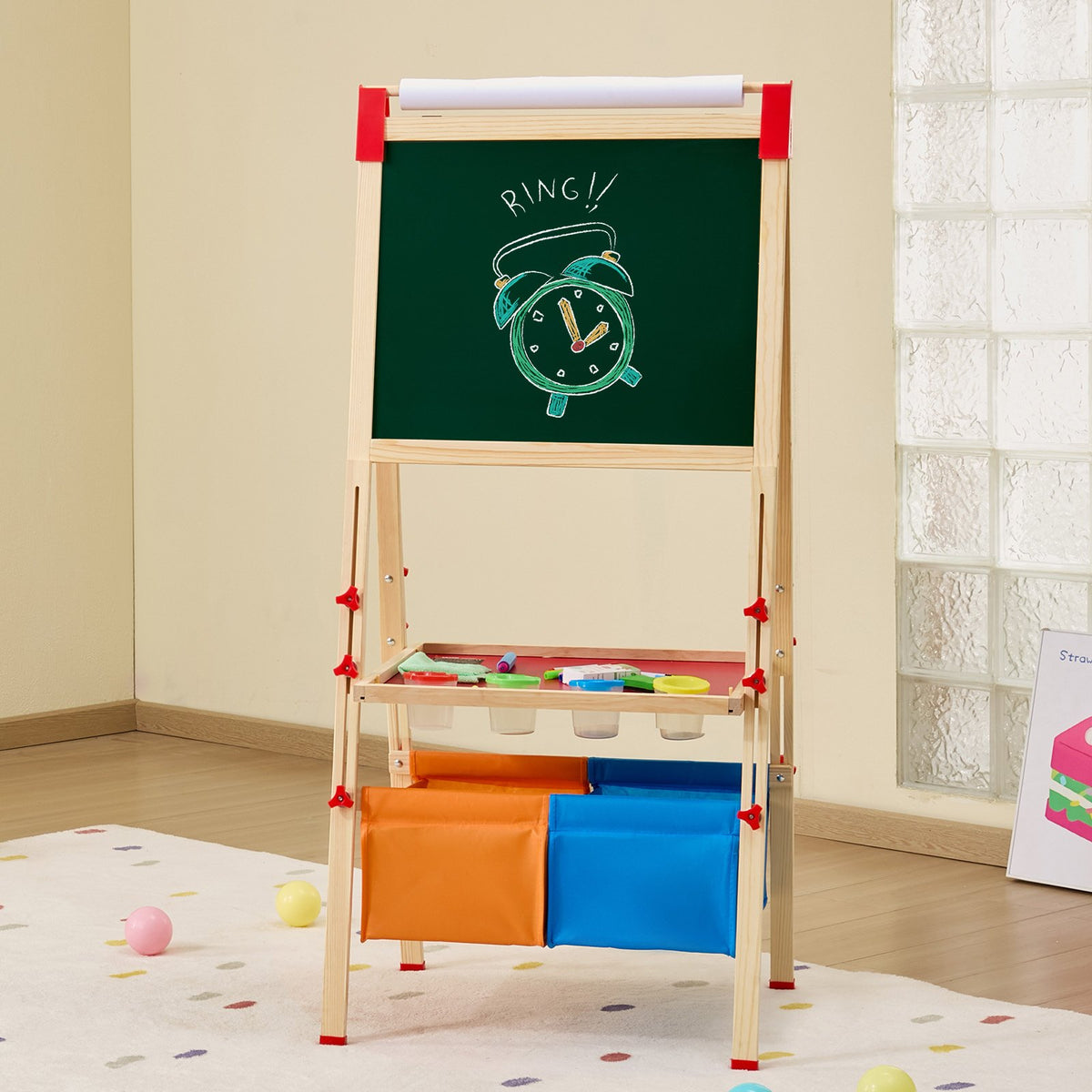 Art Easel for Kid 3in1 Wooden Double-Sided Adjustable Drawing Board with Storage