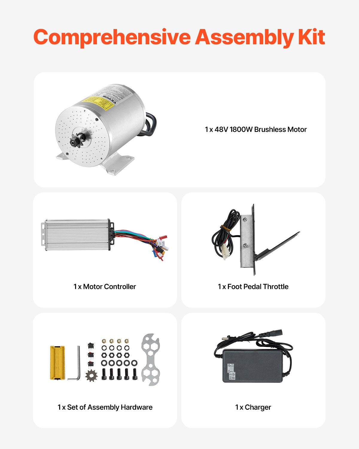 Electric Brushless DC Motor Kit 1800W 48V 4500RPM Controller Foot Pedal