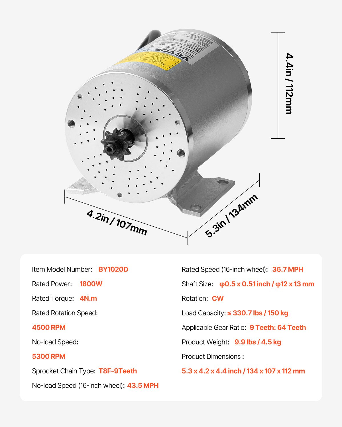 Electric Brushless DC Motor 1800W 48V 4500RPM Go Kart E-Bike Scooter Motor