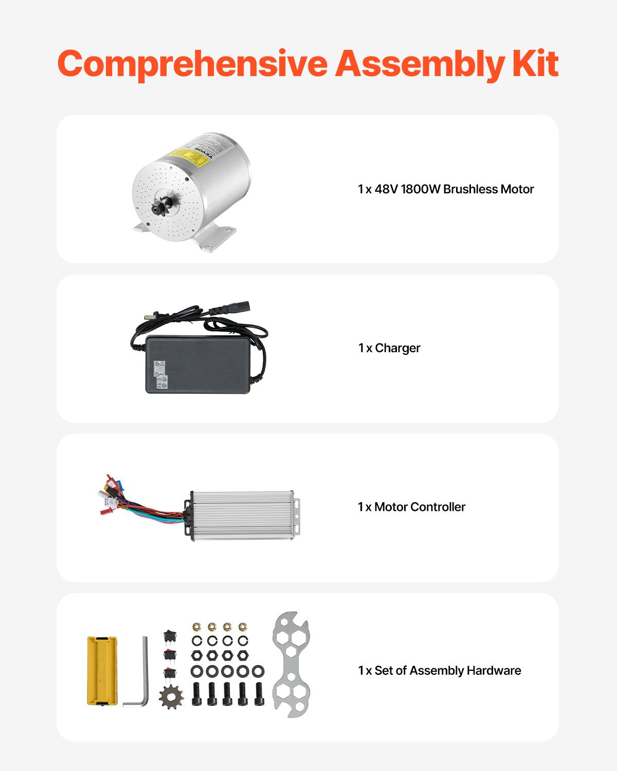 1800W Electric Brushless DC Motor Kit 48V 4500rpm with Upgraded Speed Controller
