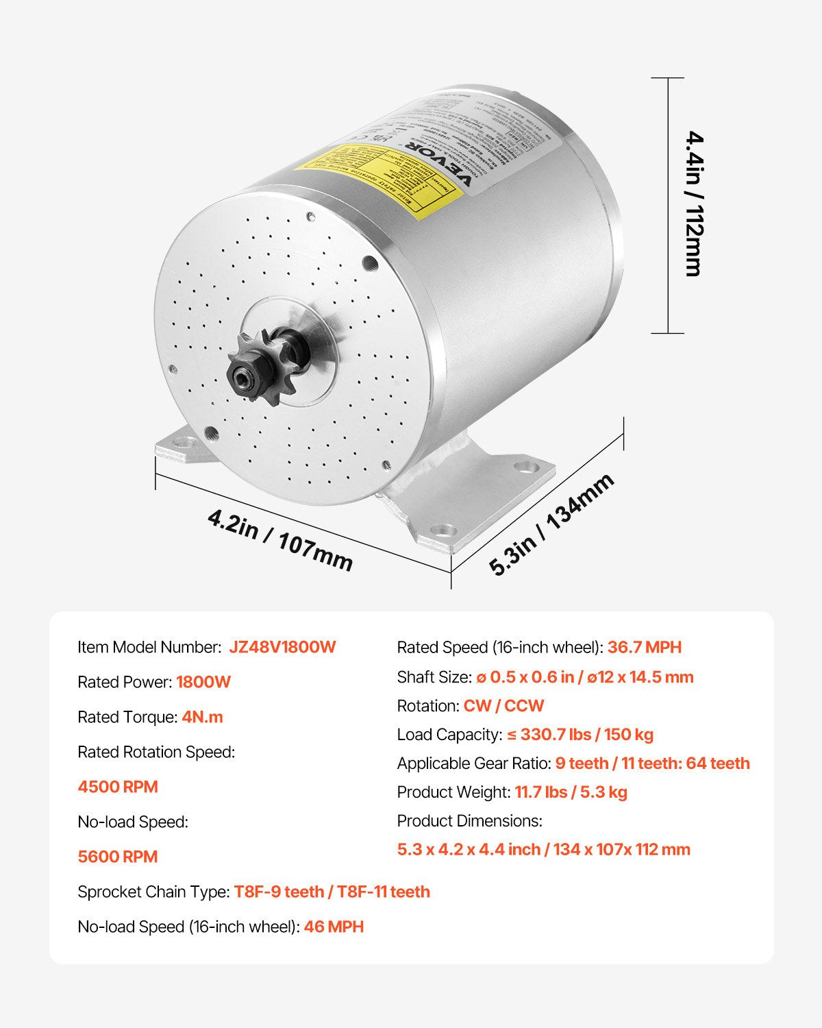 1800W Electric Brushless DC Motor Kit 48V 4500rpm with Upgraded Speed Controller