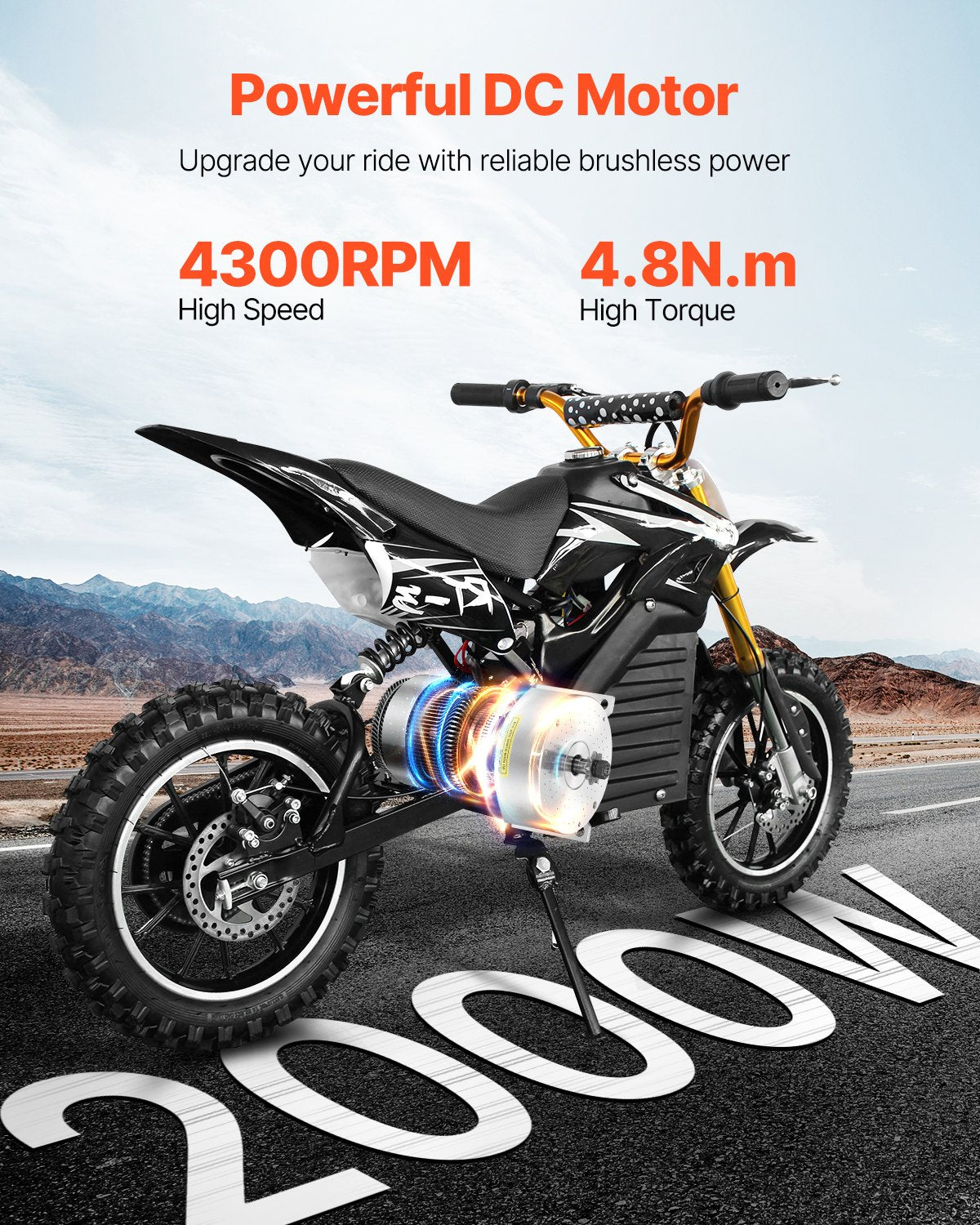 Brushless DC Motor Kit 2000W 48V 4300rpm Speed Controller for E-Bike Electric