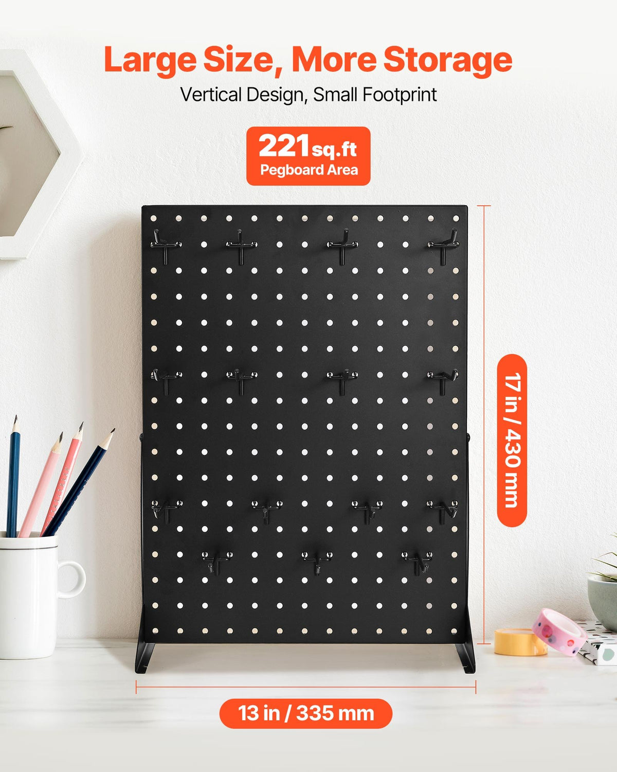 Pegboard Display Stand 43x33cm Tabletop with 15 Hooks Cold-Rolled Steel Black