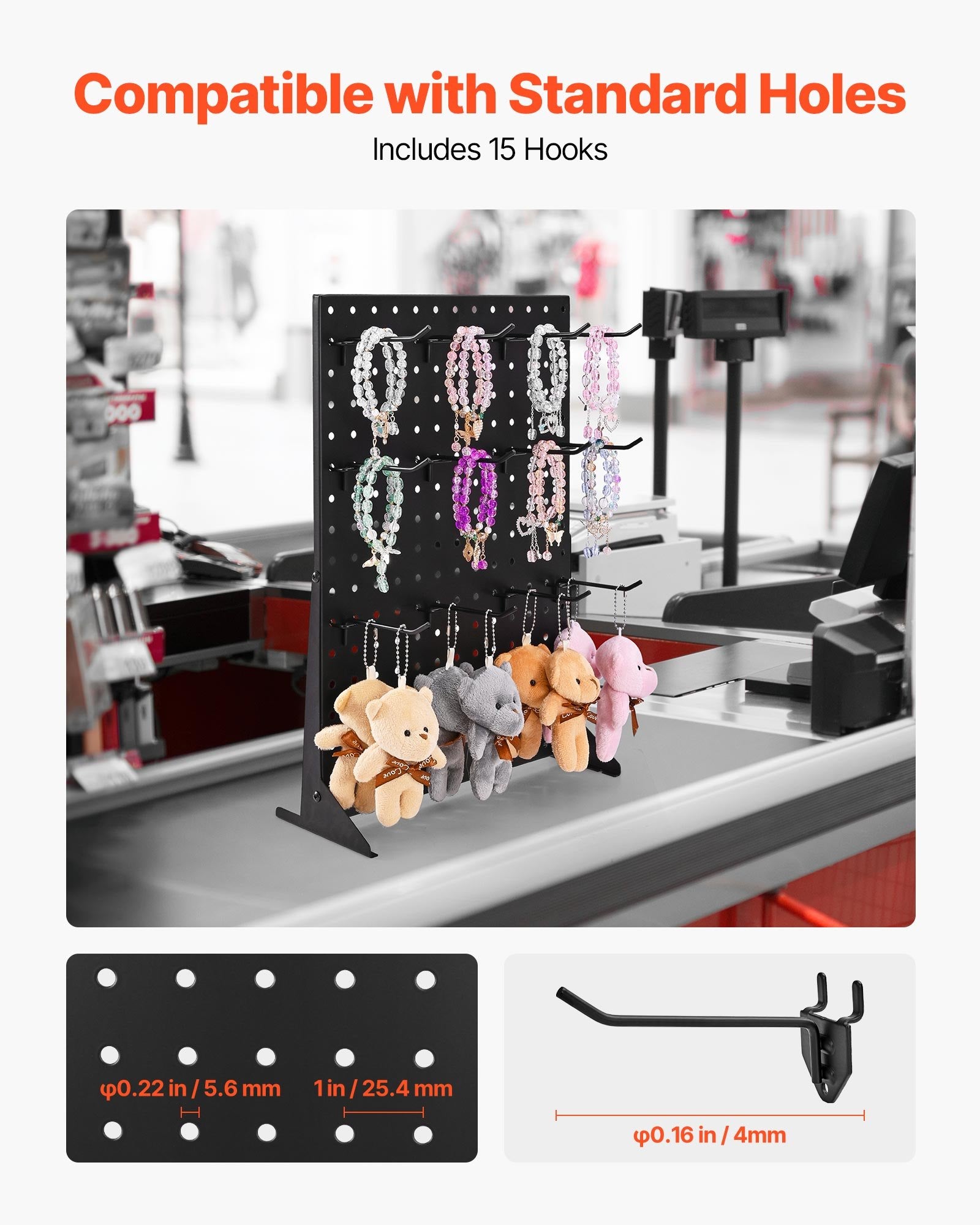 Pegboard Display Stand 43x33cm Tabletop with 15 Hooks Cold-Rolled Steel Black