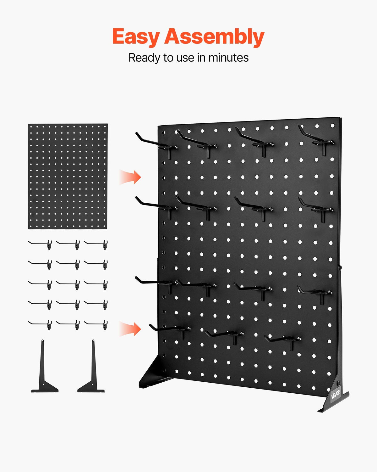 Pegboard Display Stand 43x33cm Tabletop with 15 Hooks Cold-Rolled Steel Black