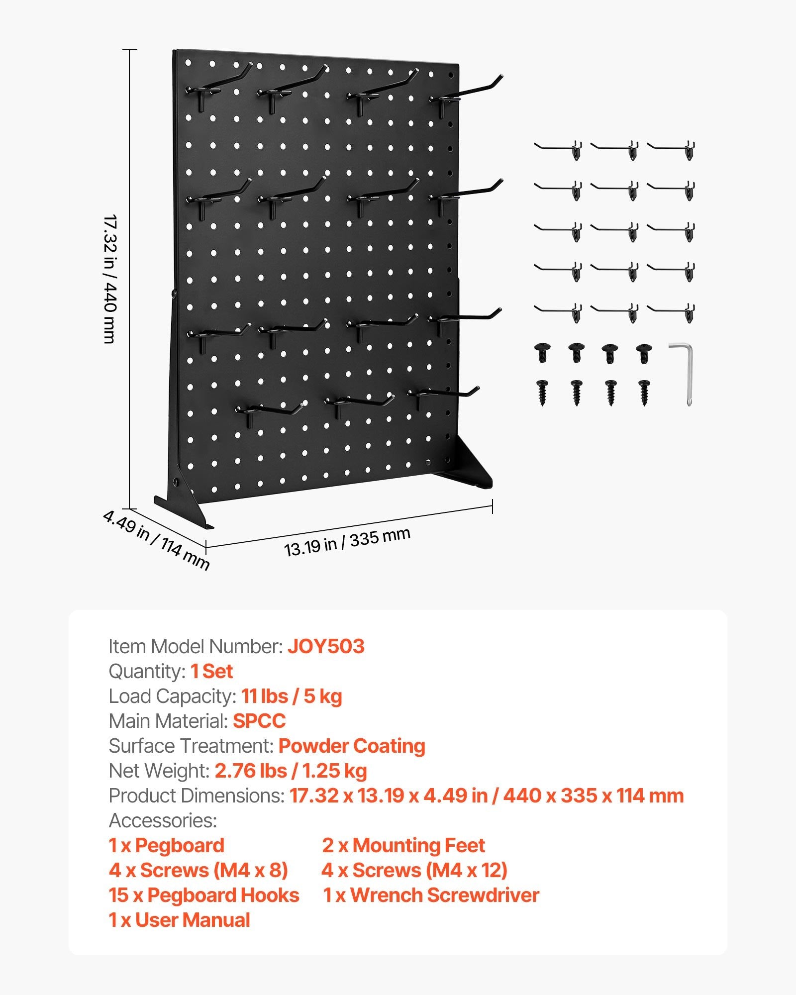 Pegboard Display Stand 43x33cm Tabletop with 15 Hooks Cold-Rolled Steel Black