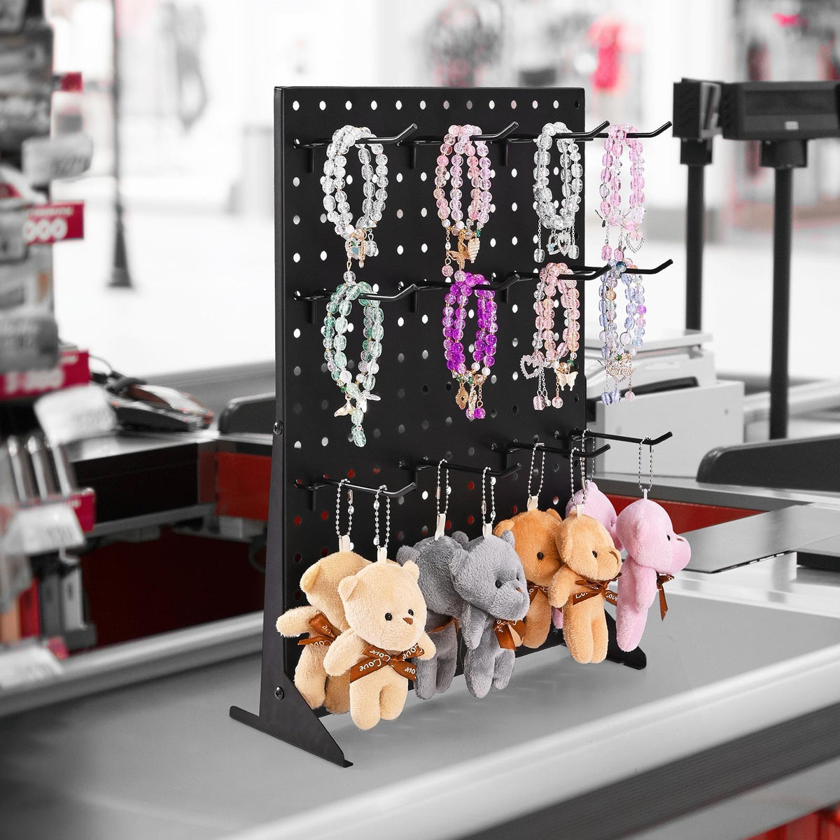 Pegboard Display Stand 43x33cm Tabletop with 15 Hooks Cold-Rolled Steel Black