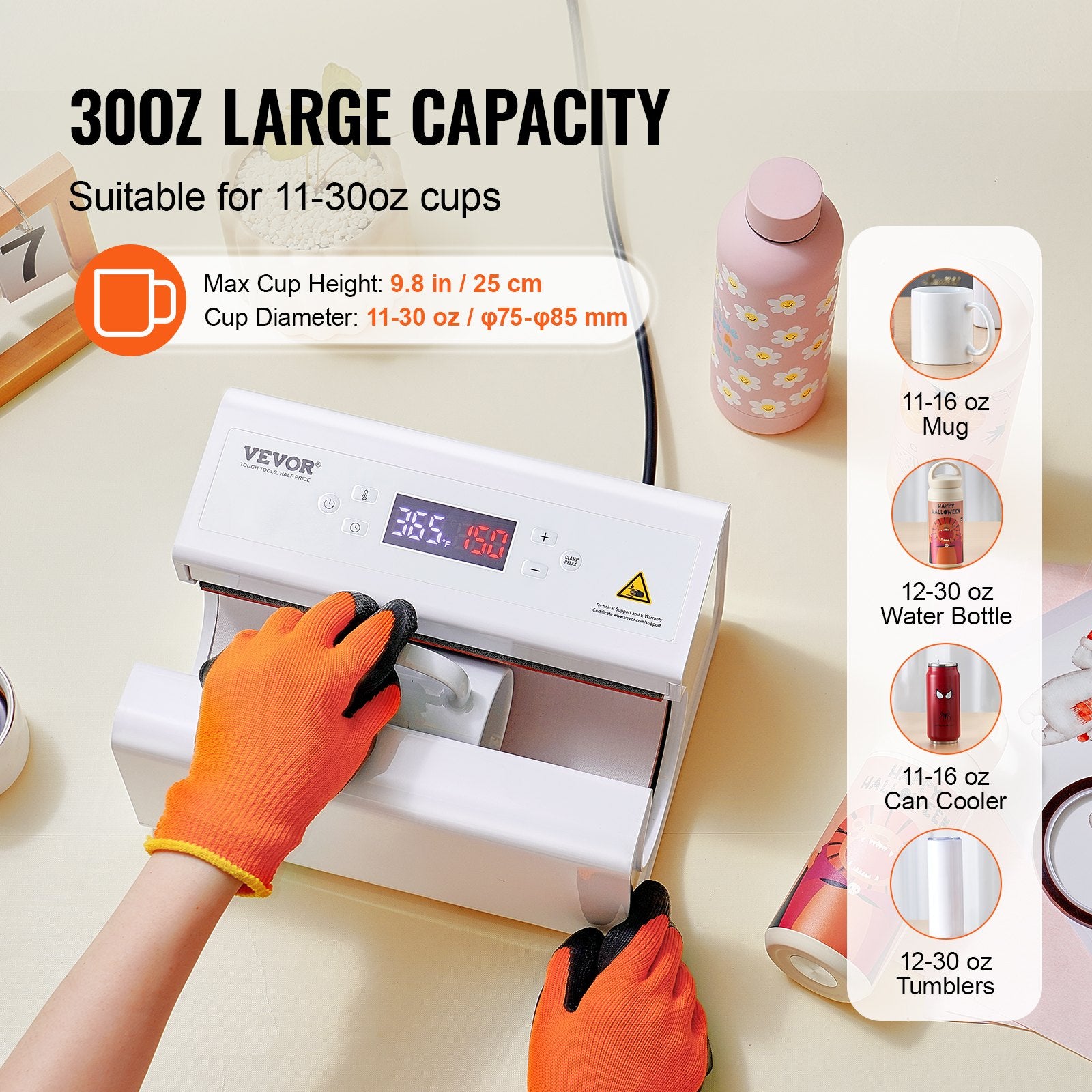 Auto Tumbler Heat Press Machine 11-30oz Mug Press White Cups Mugs