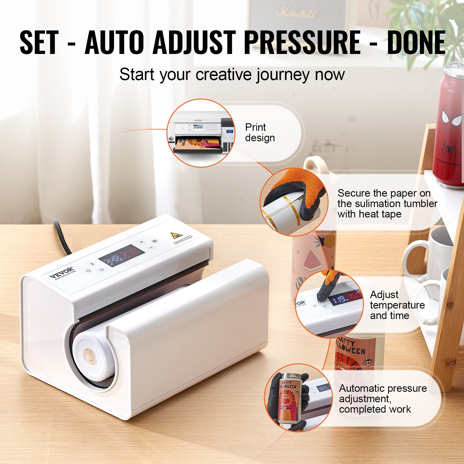 Auto Tumbler Heat Press Machine 11-30oz Mug Press White Cups Mugs