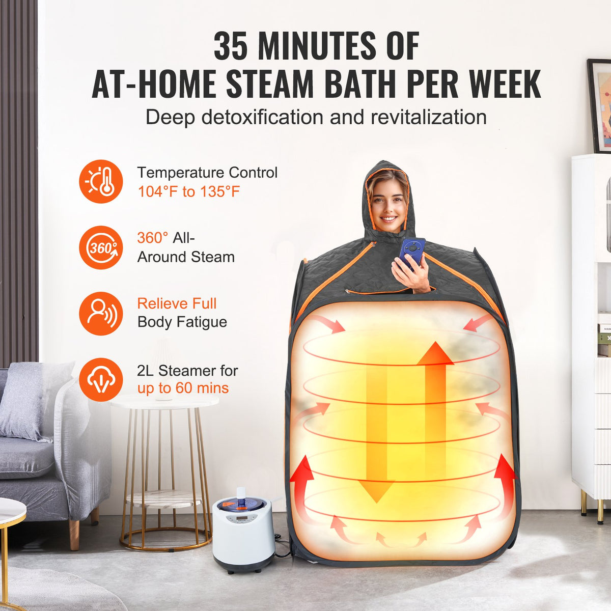 Portable Personal Steam Sauna Tent 1000W Home Spa with Remote
