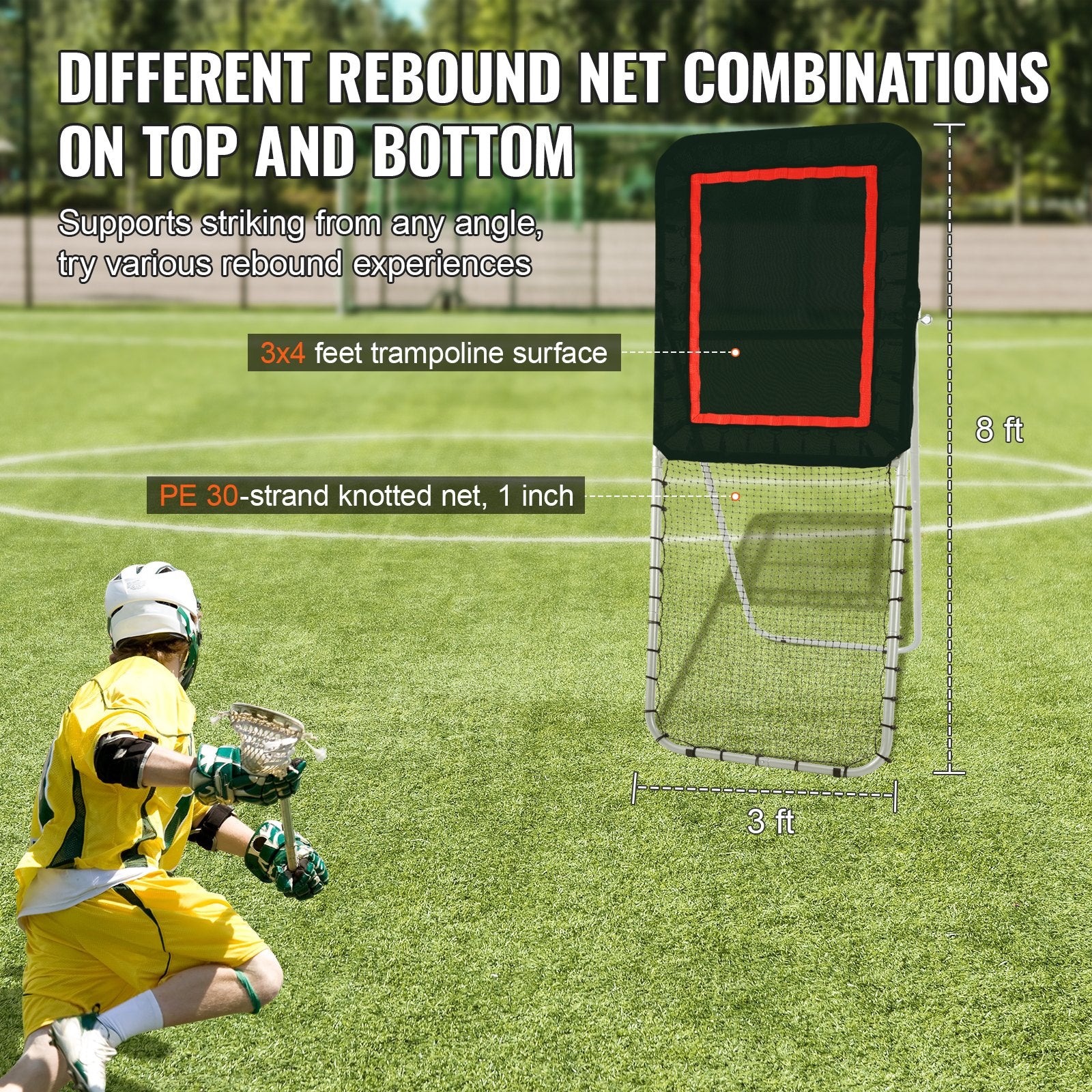 Folding Sports Rebounder 3x8 ft Adjustable Pitchback Net for Backyard Training