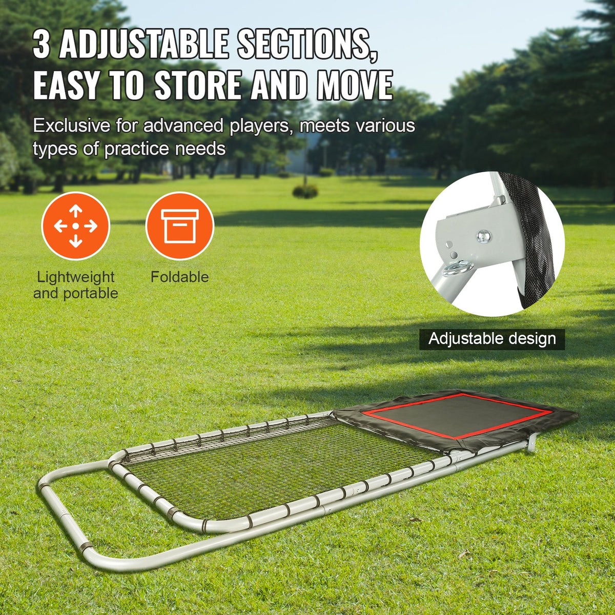Folding Sports Rebounder 3x8 ft Adjustable Pitchback Net for Backyard Training