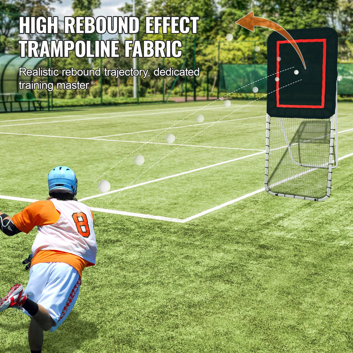 Folding Sports Rebounder 3x8 ft Adjustable Pitchback Net for Backyard Training