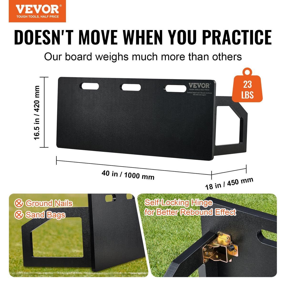 Soccer Rebounder Board 100x40cm Foldable HDPE 2-Angle Kickback for Training