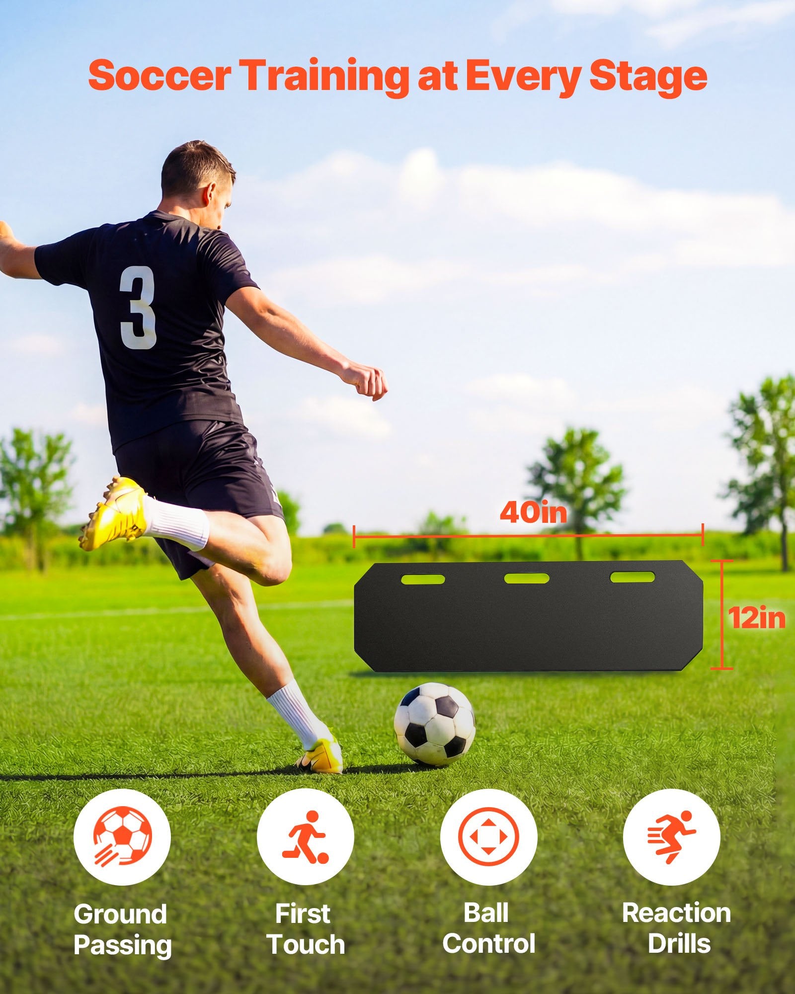 Soccer Rebounder Board 1000x300mm Portable HDPE Kick Back Trainer 3 Angles Skill