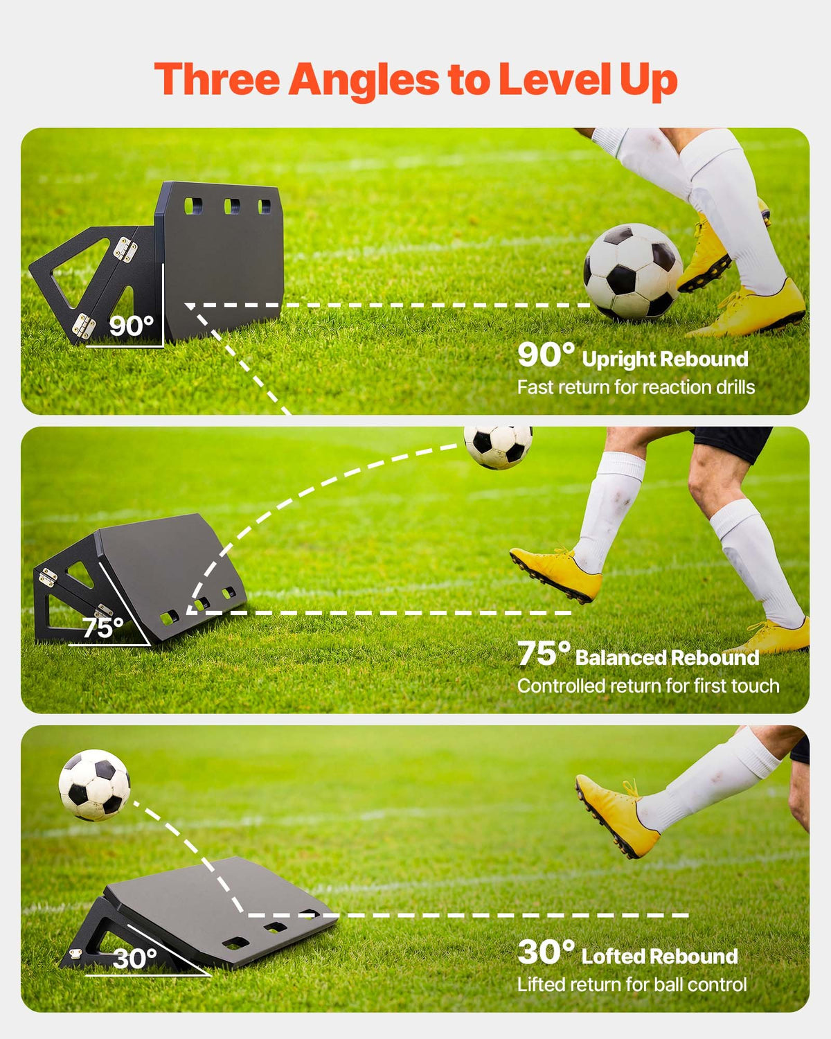 Soccer Rebounder Board 1000x300mm Portable HDPE Kick Back Trainer 3 Angles Skill