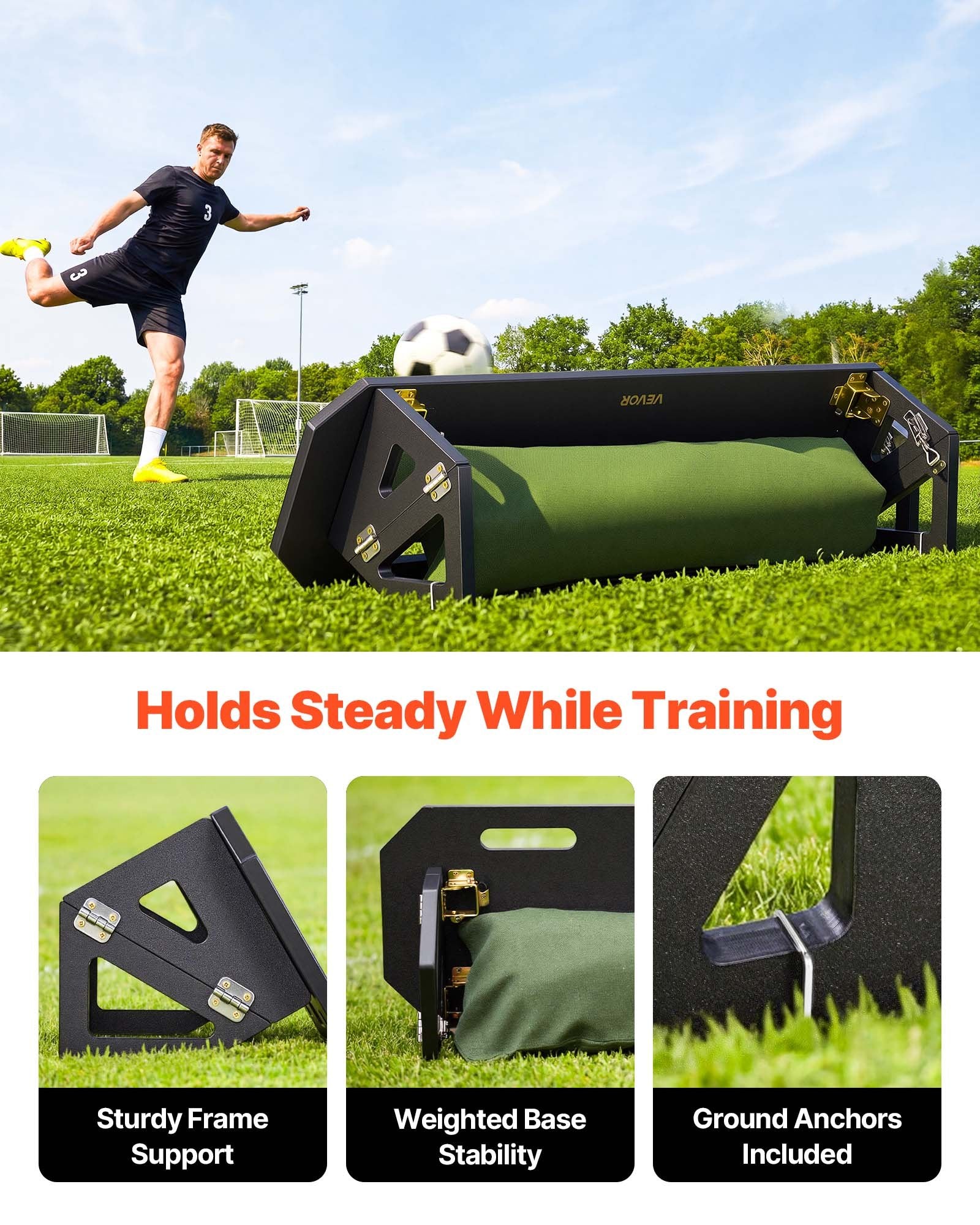 Soccer Rebounder Board 1000x300mm Portable HDPE Kick Back Trainer 3 Angles Skill