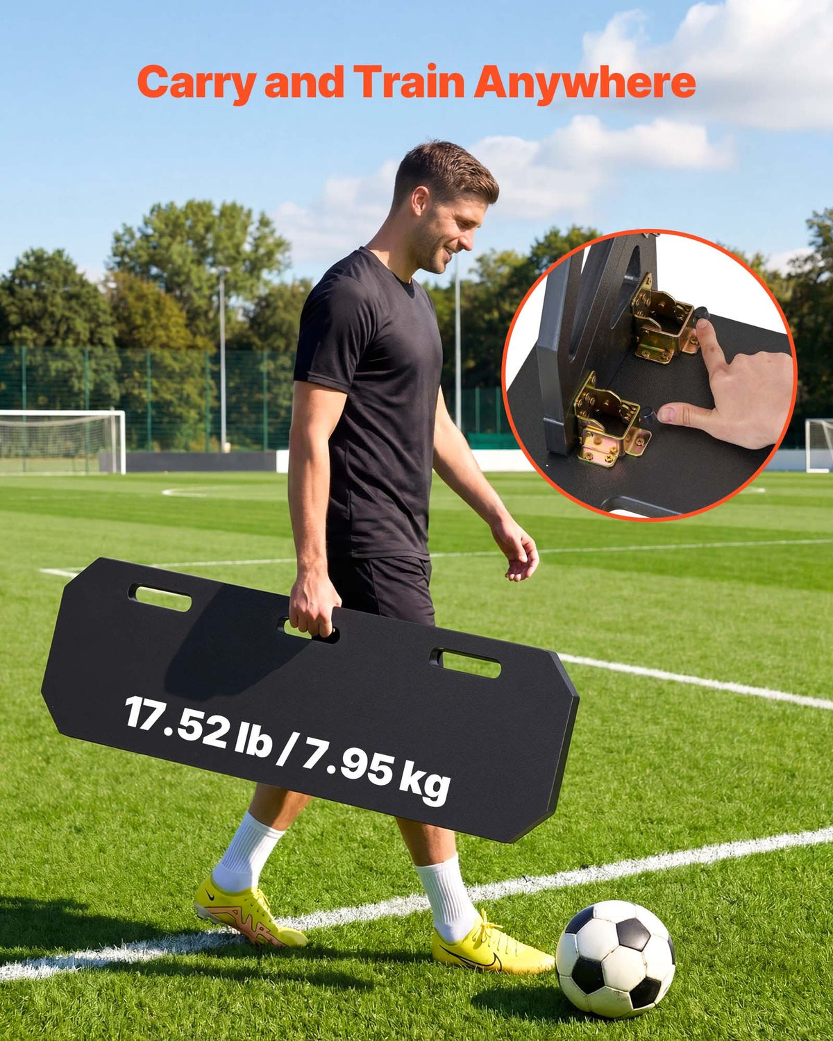 Soccer Rebounder Board 1000x300mm Portable HDPE Kick Back Trainer 3 Angles Skill