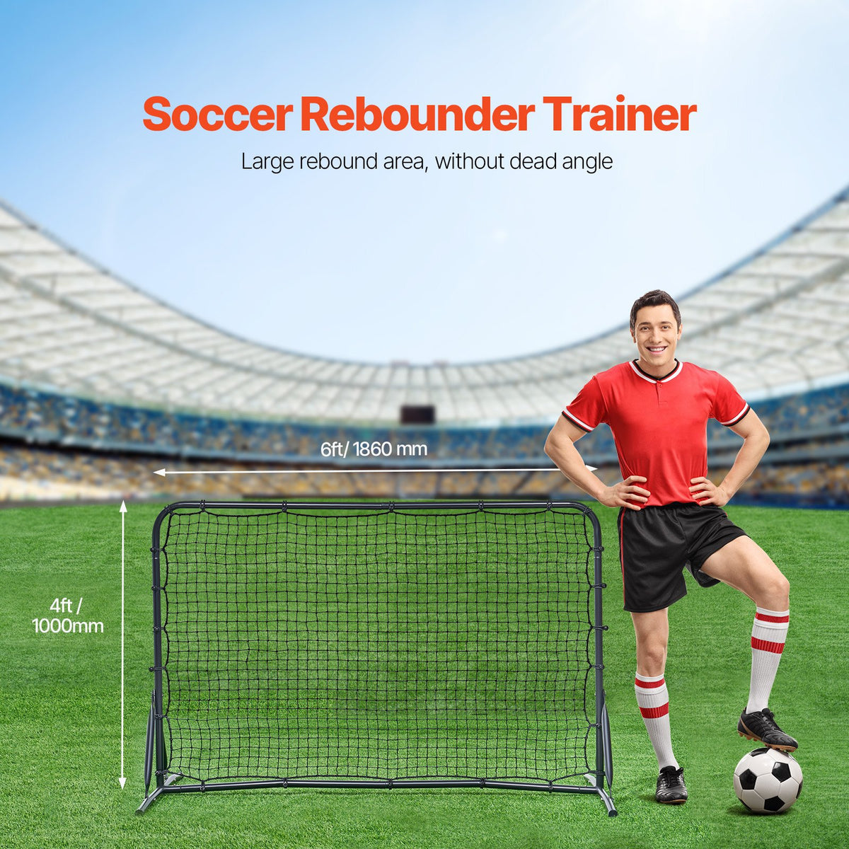 Soccer Rebound Trainer 6x4FT Iron Wall Net Double-Sided Rebounder Solo Training