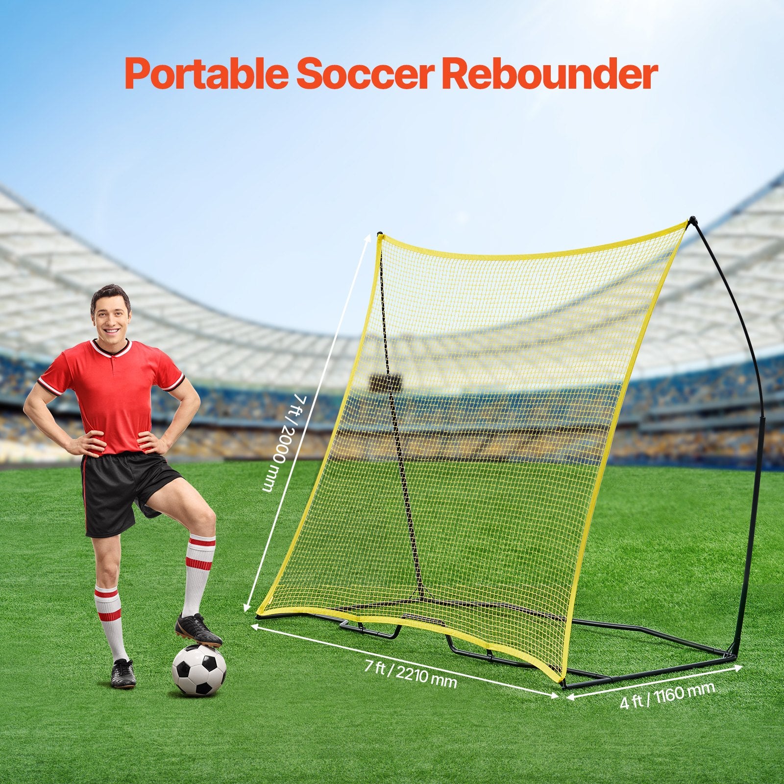 Soccer Rebounder 7x7FT Trainer Iron & Polyester with Portable Bag for Solo Team